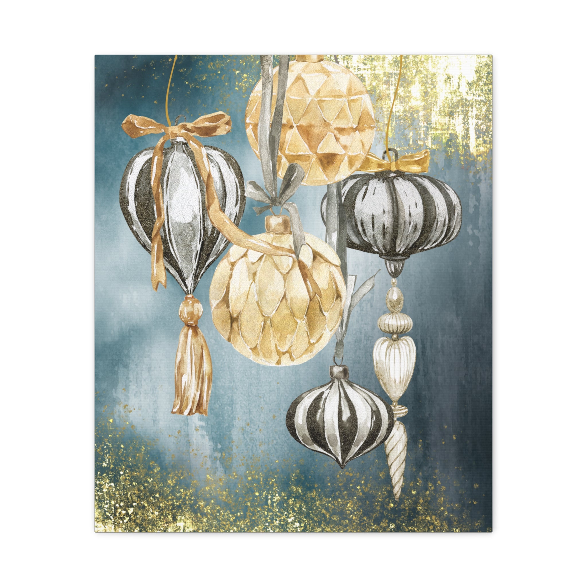 Holiday Ornament Wall Art Canvas — Gold & Teal Christmas Decorations