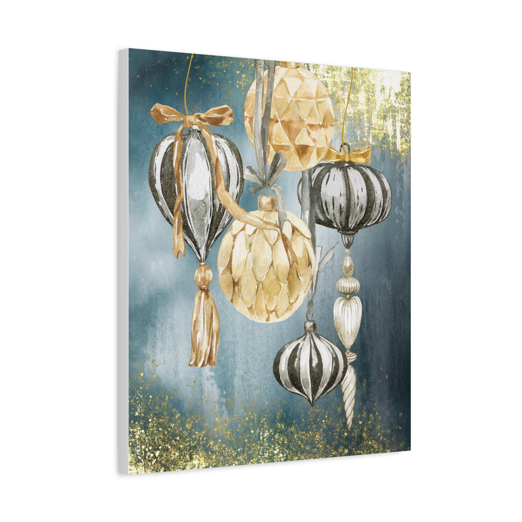 Holiday Ornament Wall Art Canvas — Gold & Teal Christmas Decorations