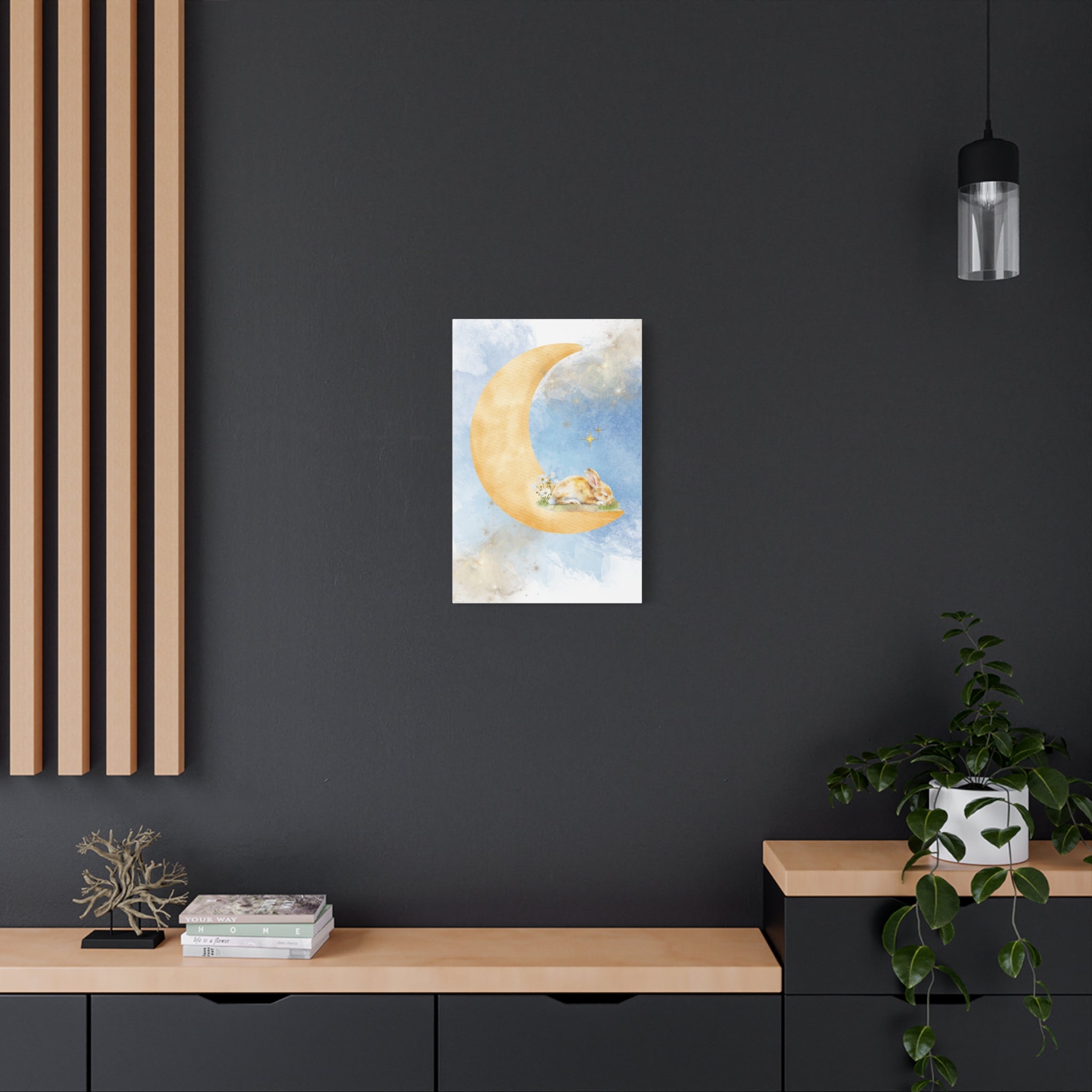 Whimsical Moon Rabbit Canvas Art
