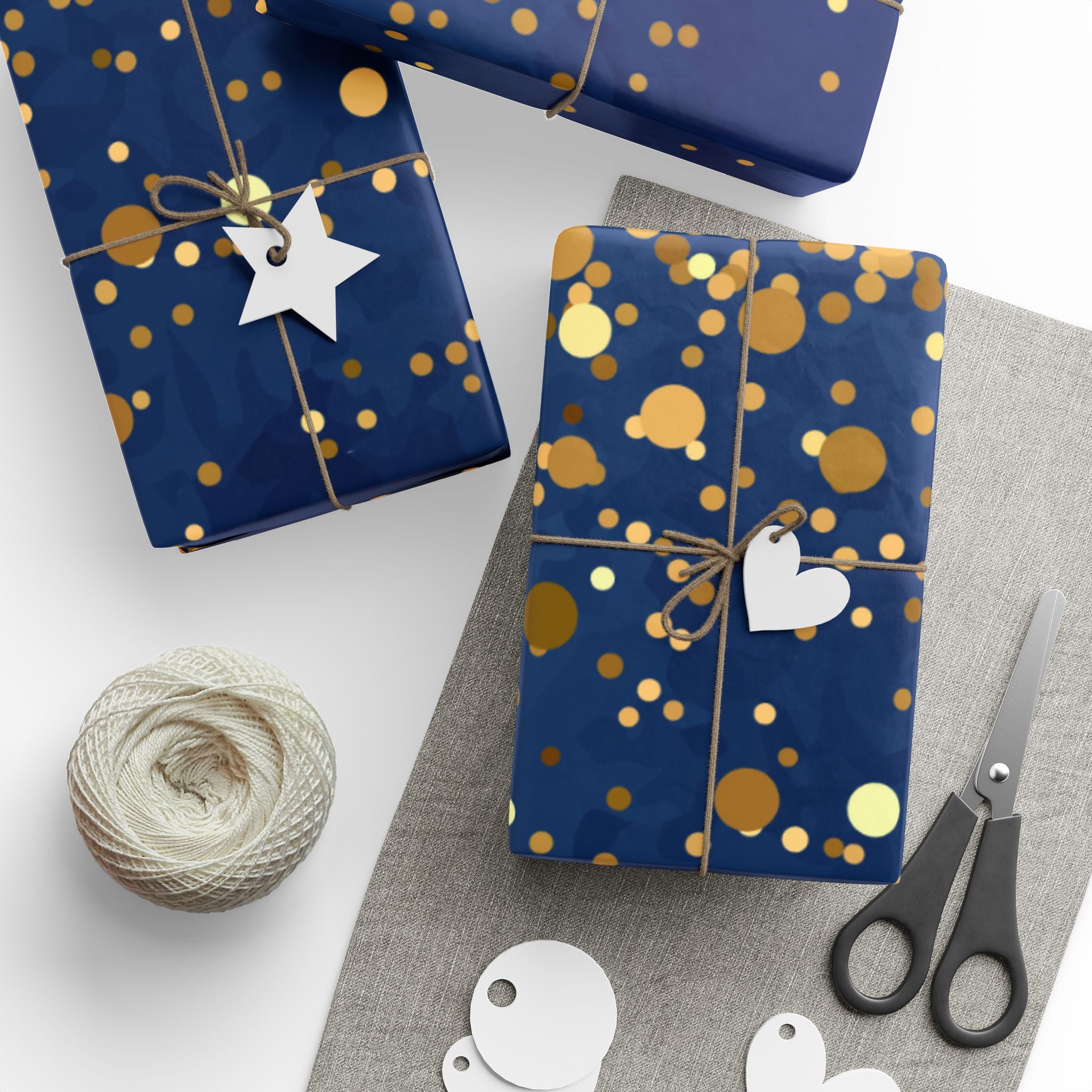 Elegant Blue and Gold Dotted Wrapping Paper Roll