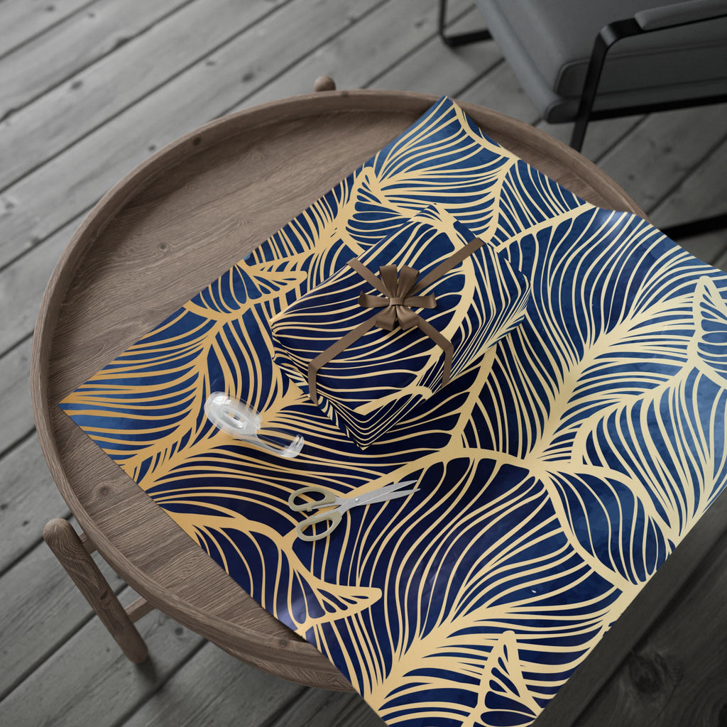 Wrapping Paper - Navy Blue with Gold Leaf Pattern Gift Wrap