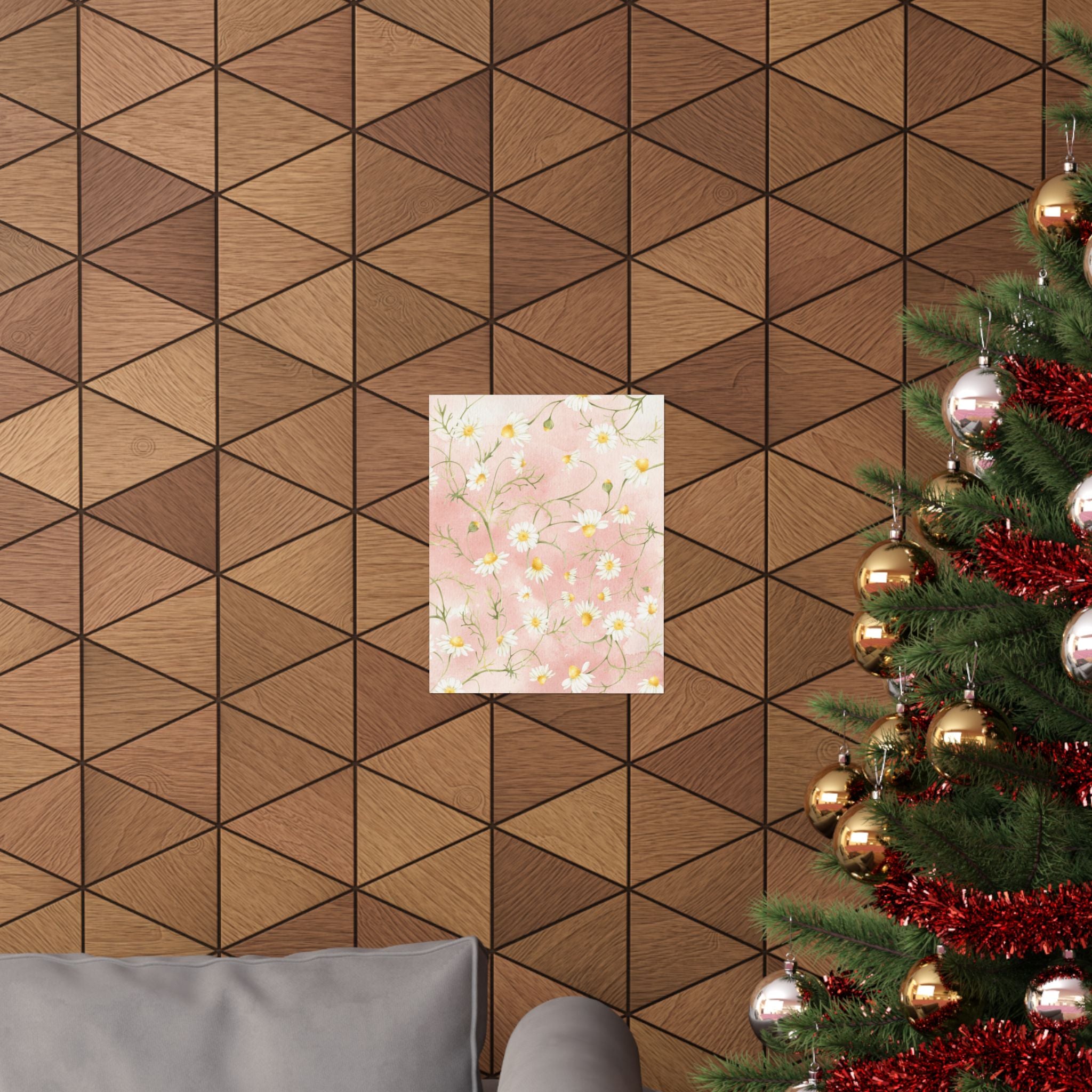 Daisy Watercolor Pattern Matte Vertical Poster | Pink Floral Wall Art