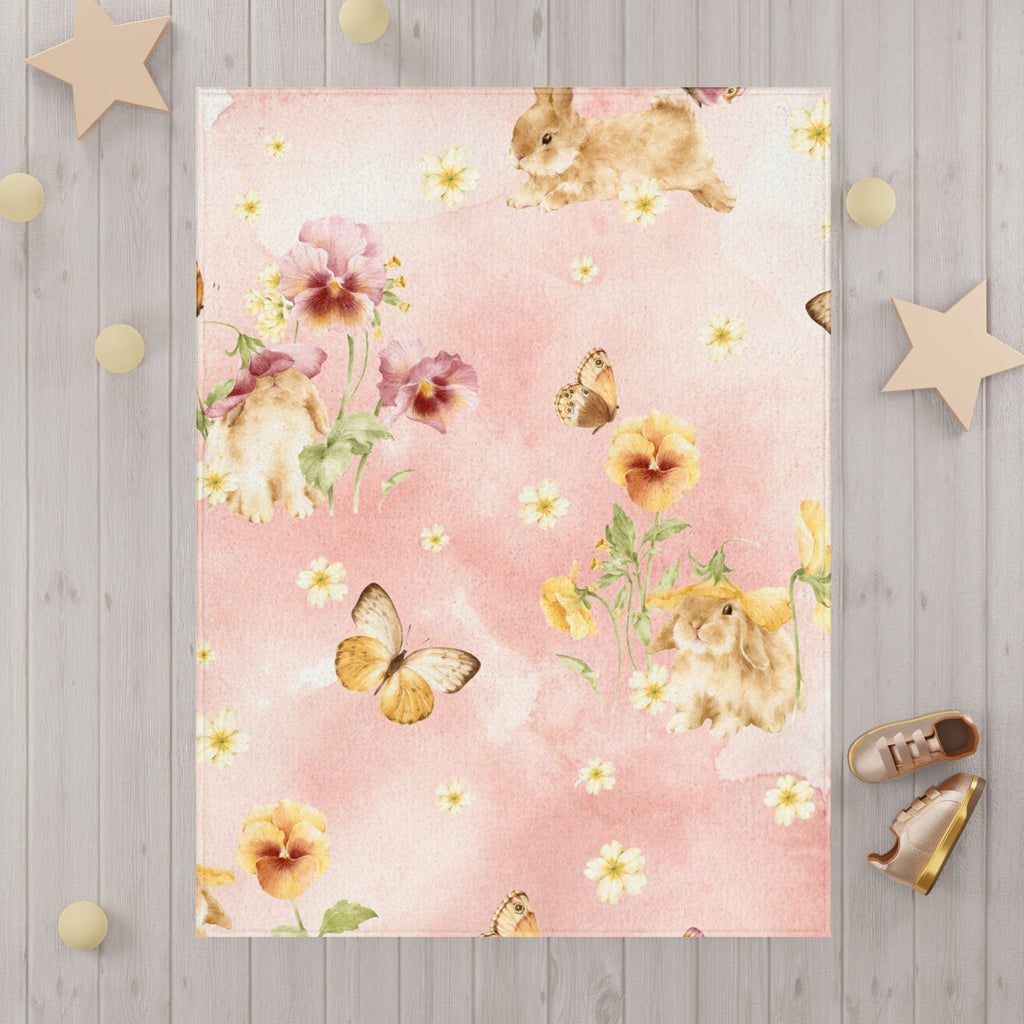 Bunnies and Butterflies Toddler Blanket | Floral Pink Nursery Blanket