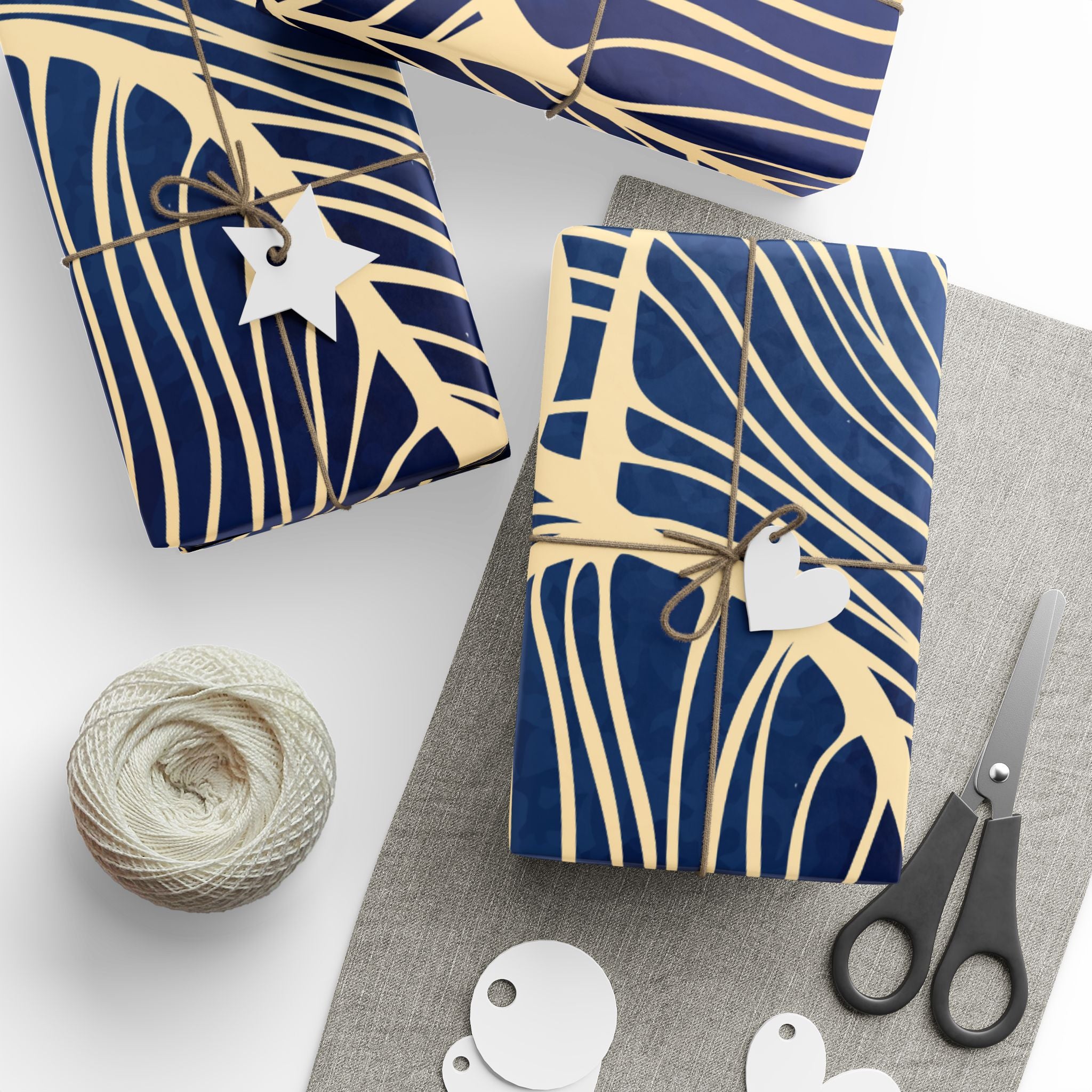 Wrapping Paper - Navy Blue with Gold Leaf Pattern Gift Wrap
