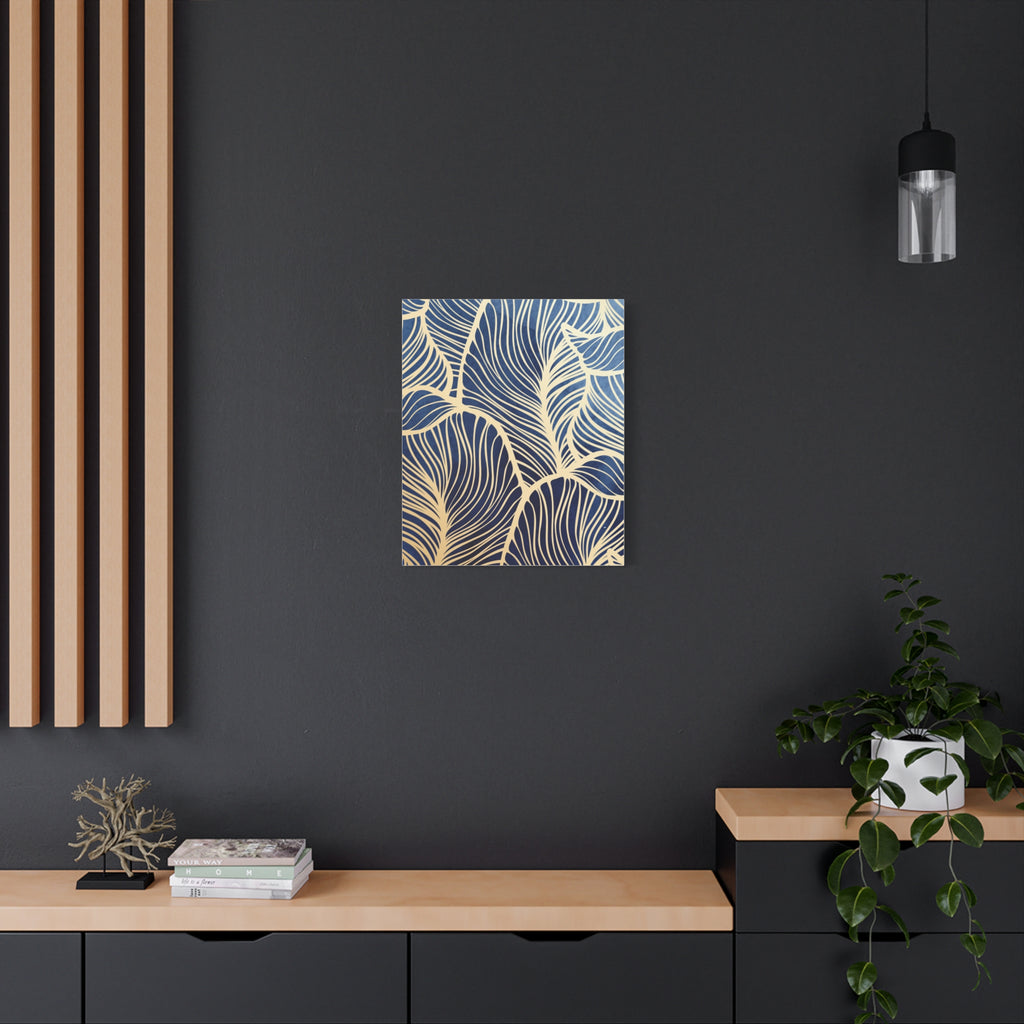 Elegant Navy and Gold Leaf Pattern Canvas Wall Art 11 x14, 16 x24, 20 x24