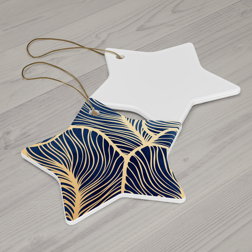 Ceramic Ornament, Elegant Navy Blue and Gold