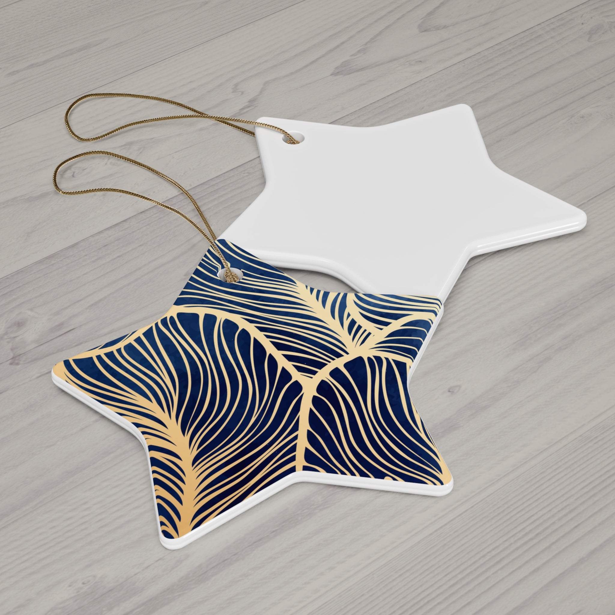 Ceramic Ornament, Elegant Navy Blue and Gold