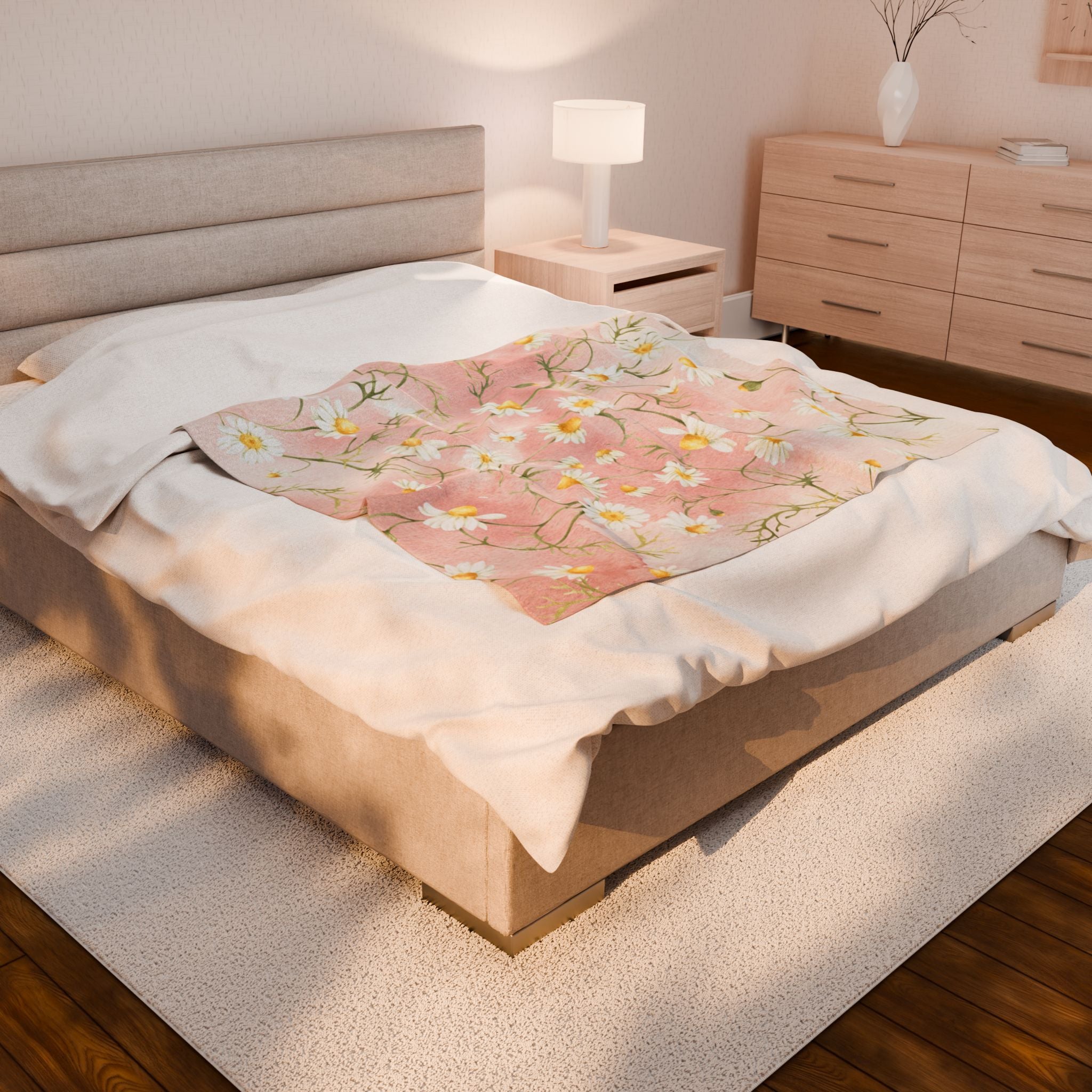 Daisy Meadow Throw Blanket | Pink Floral Velveteen Plush Blanket