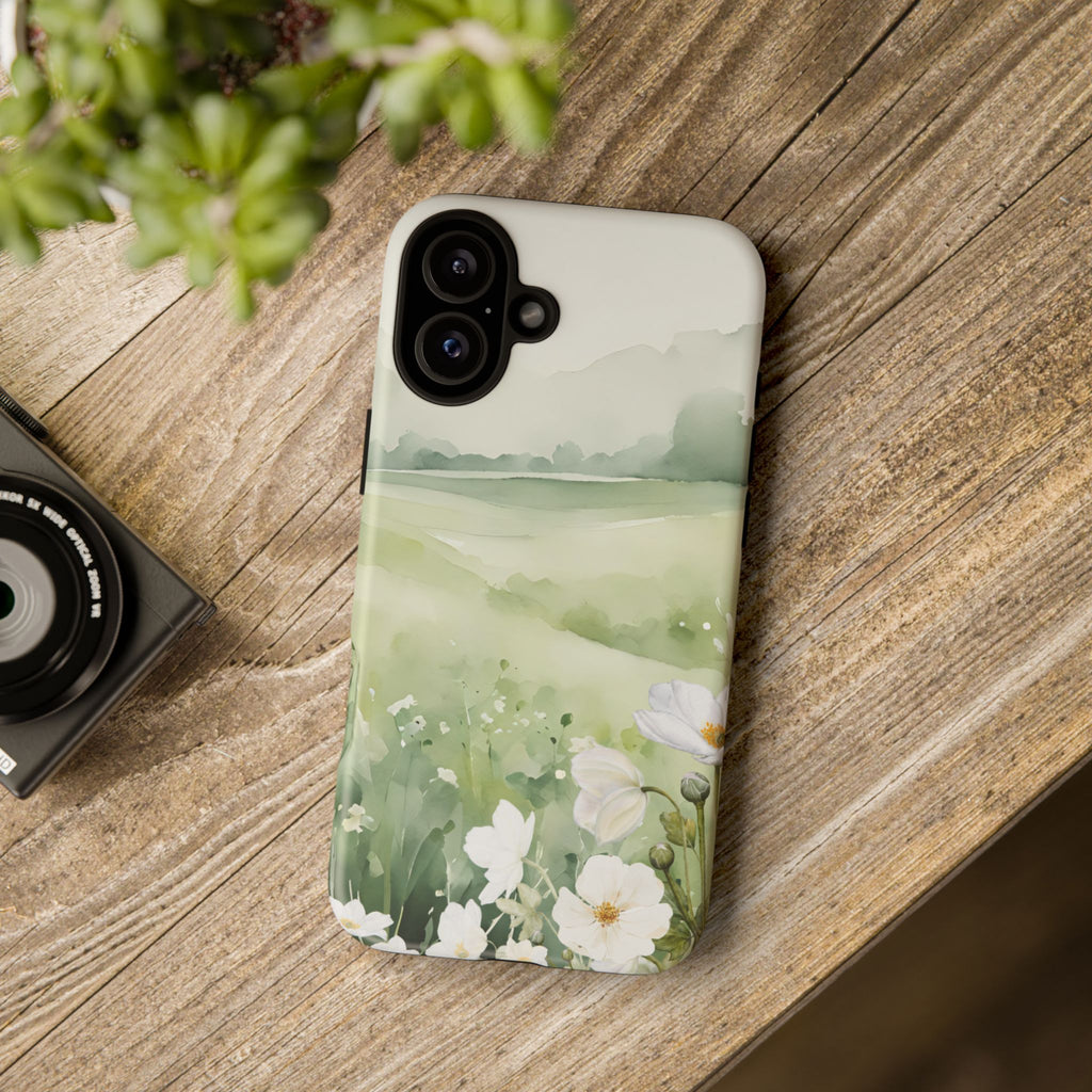 Phone Case - Soft Serene Landscape with White Flowers
