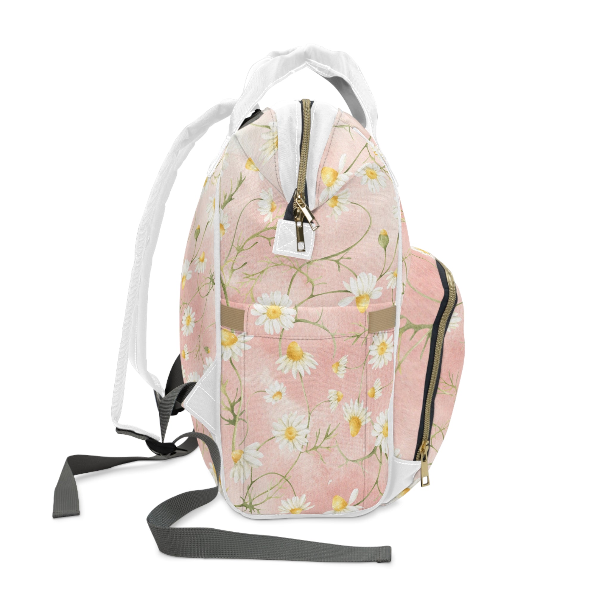 Daisy Floral Print Multifunctional Diaper Backpack | Pink Baby Bag