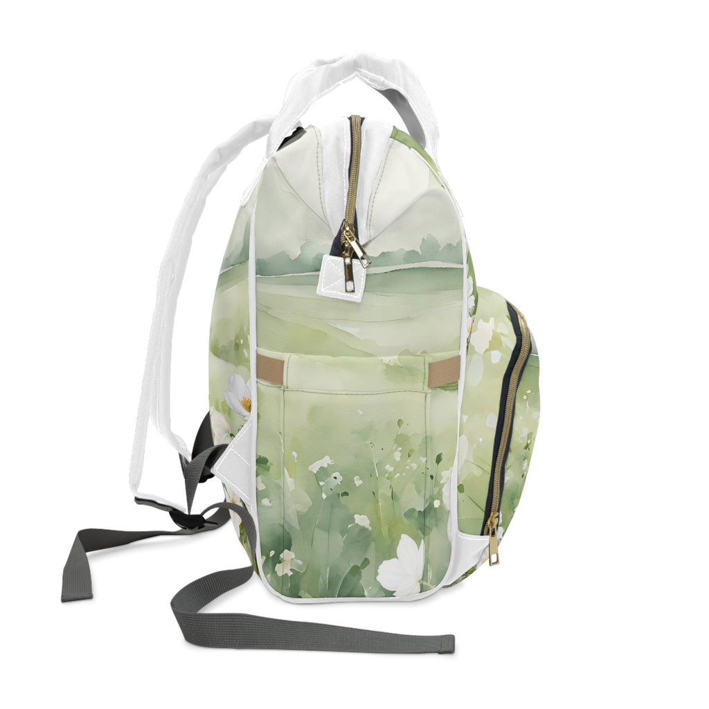 Floral Multifunctional Diaper Backpack - Stylish Baby Bag for Parents