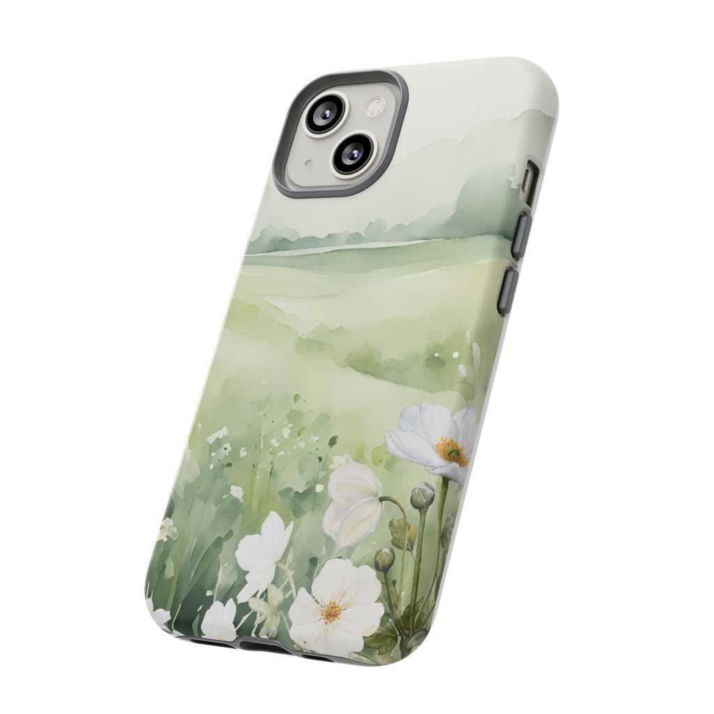 Phone Case - Soft Serene Landscape with White Flowers