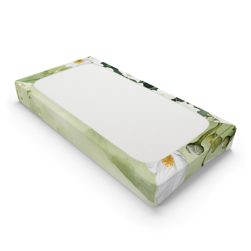 Floral Baby Changing Pad Cover - Soft Green & White Bloom Design