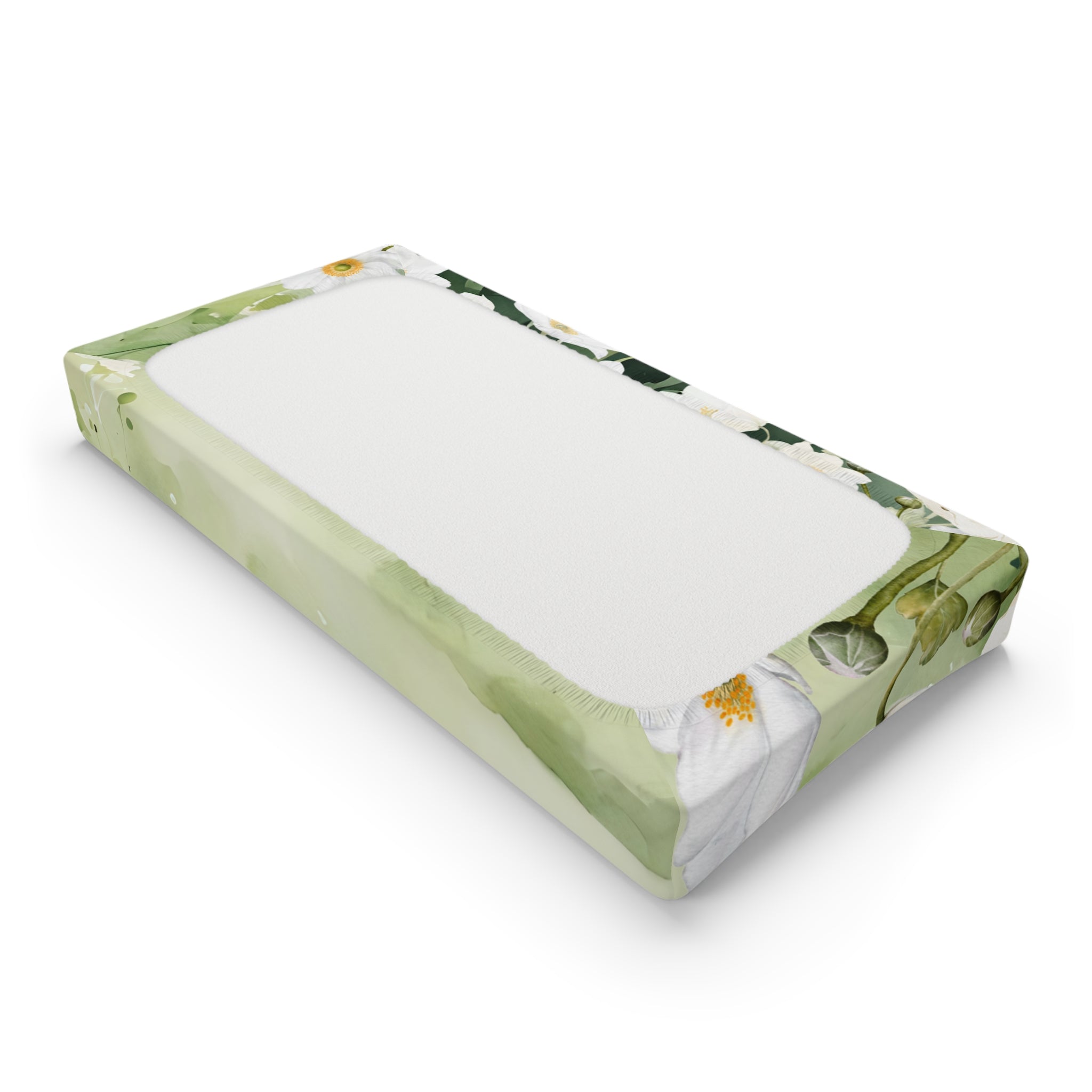 Floral Baby Changing Pad Cover - Soft Green & White Bloom Design