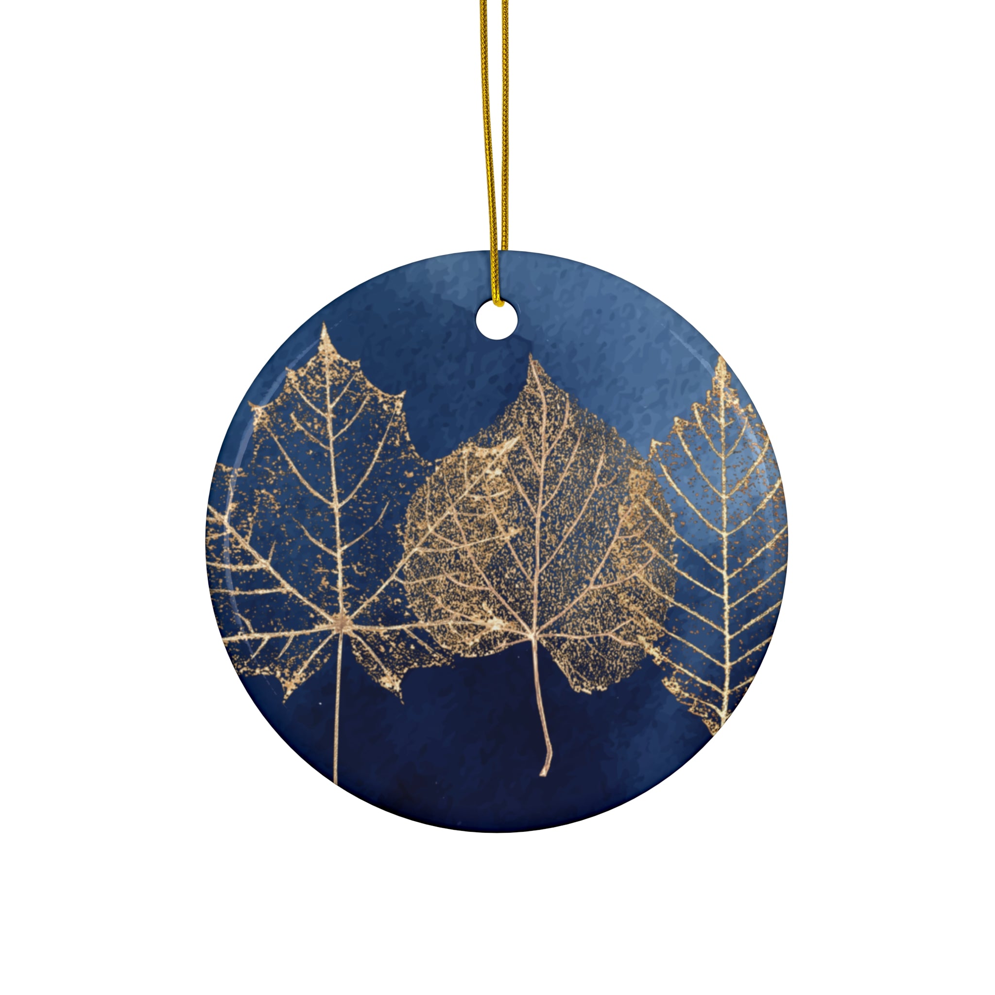 Ceramic Ornament - Navy Blue with Gold Leaves