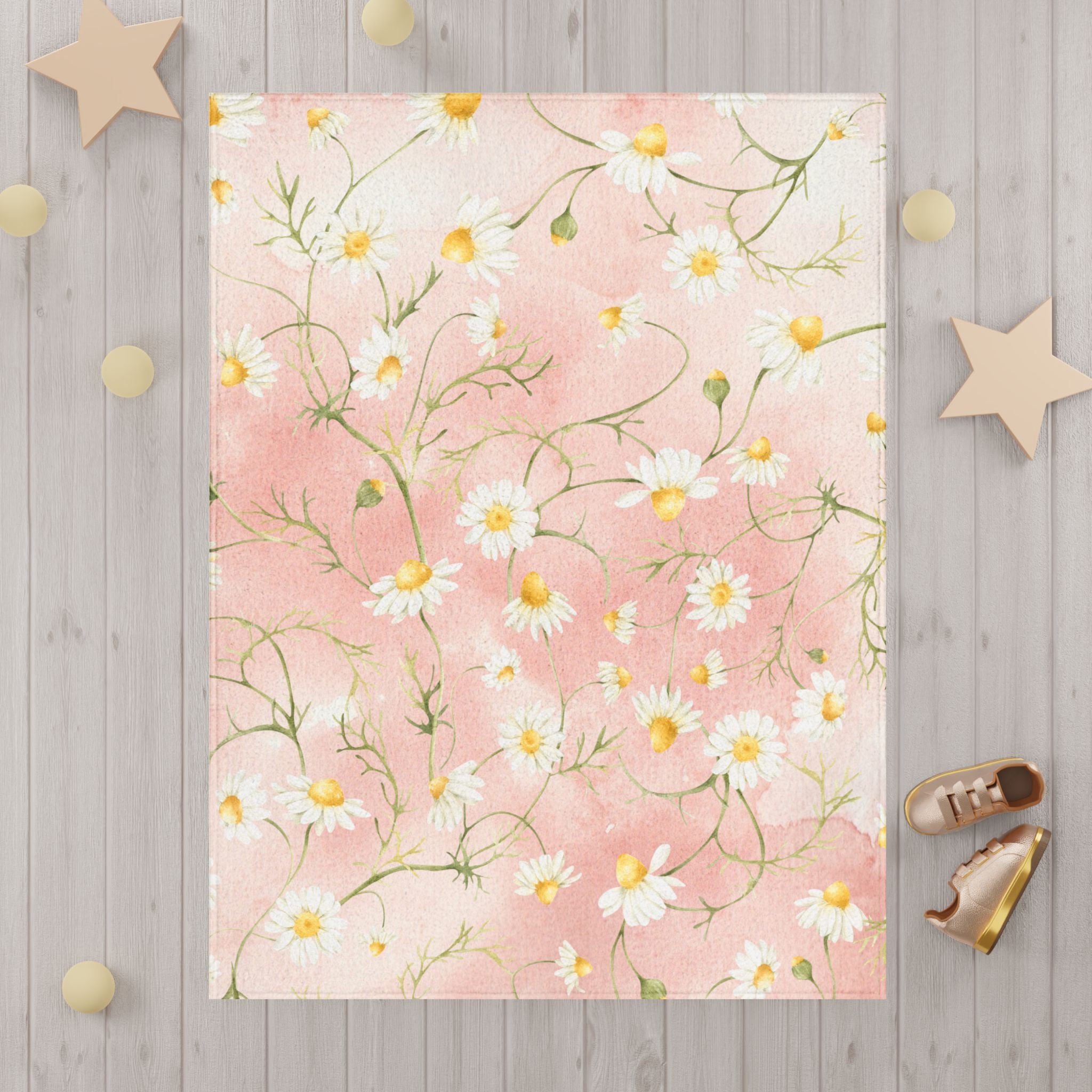 Toddler Blanket - Vintage Sweet Daisies on Soft Pink Watercolor Background, Nursery Decor, Baby Shower Gift, Kids Bedding, Floral Throw