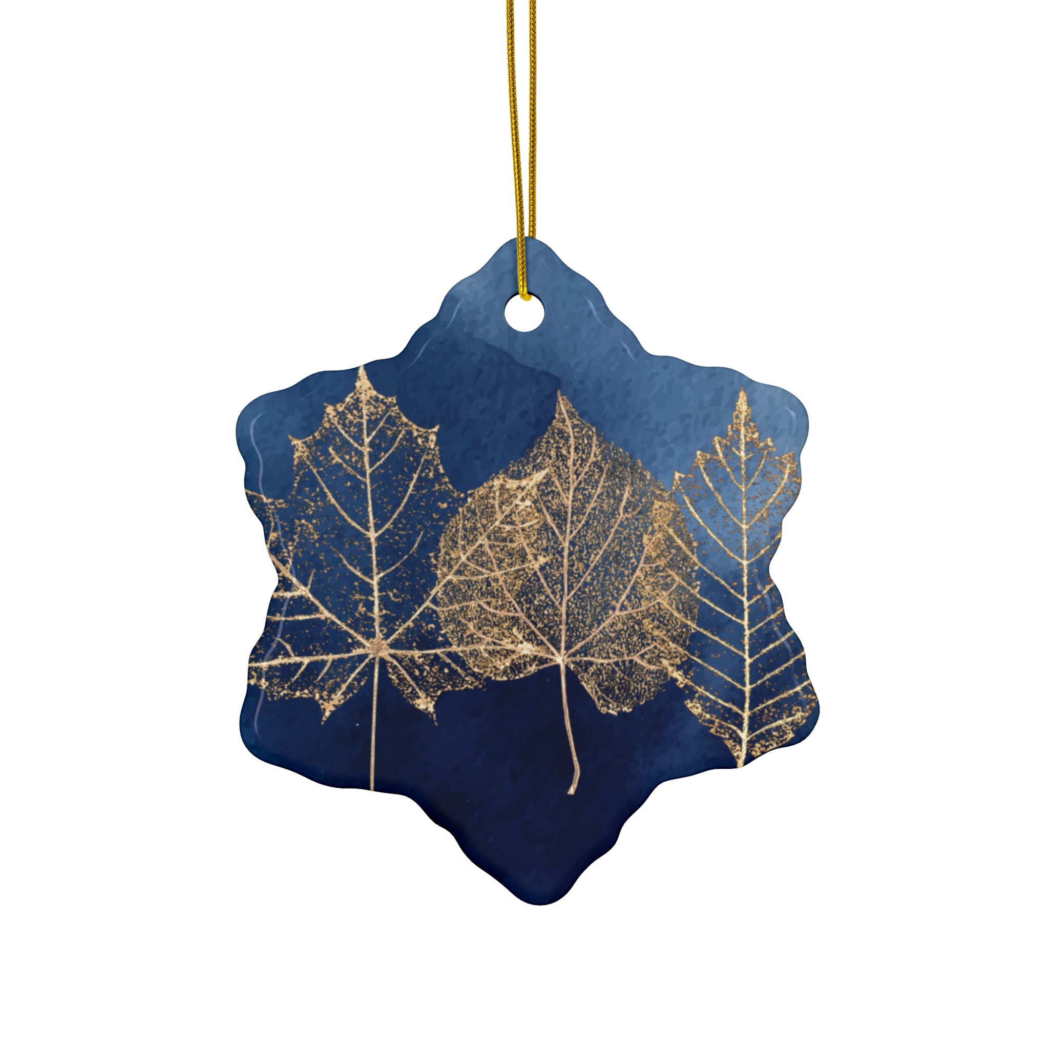 Ceramic Ornament - Navy Blue with Gold Leaves