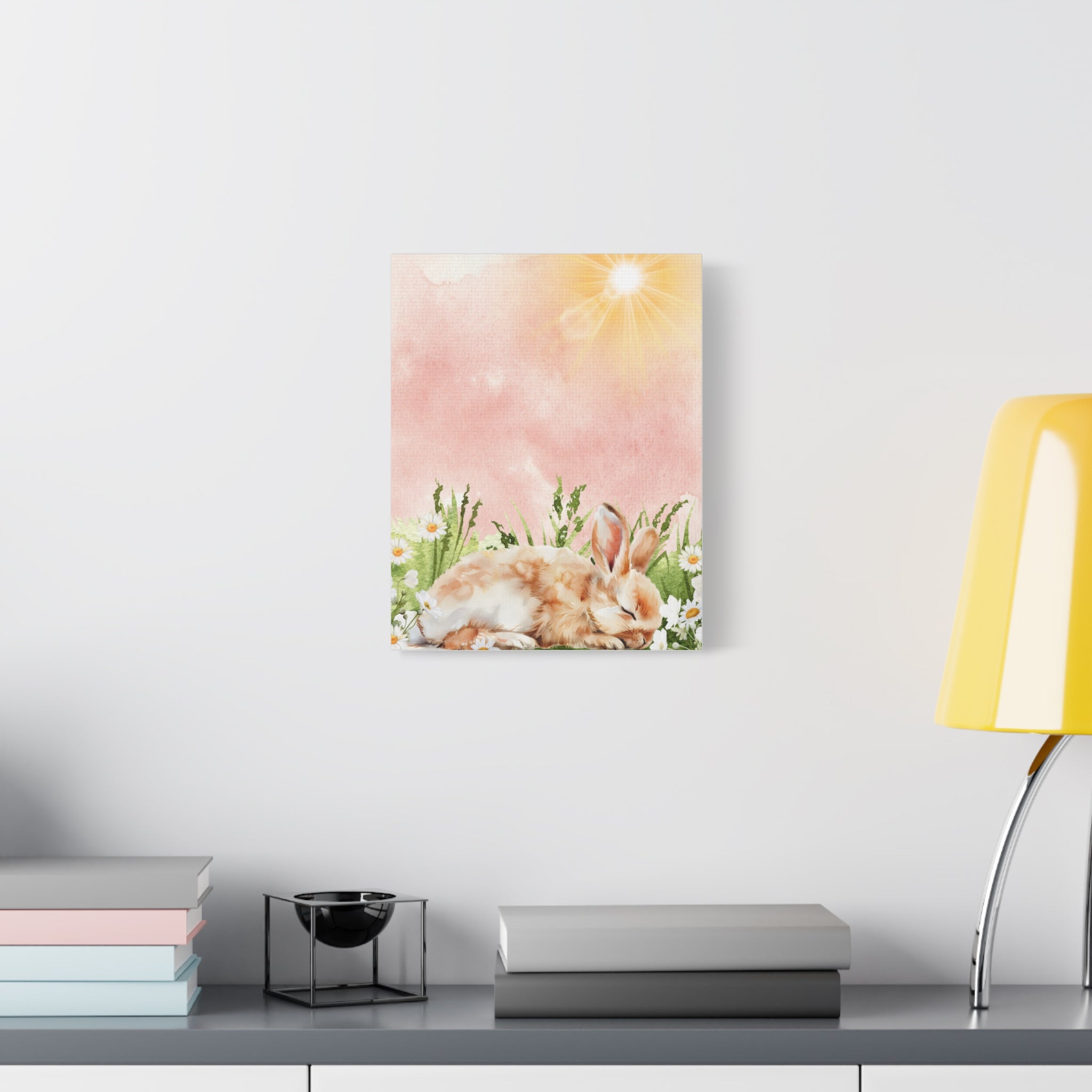 Canvas Print - Baby Bunny Napping in Watercolor Sunlight