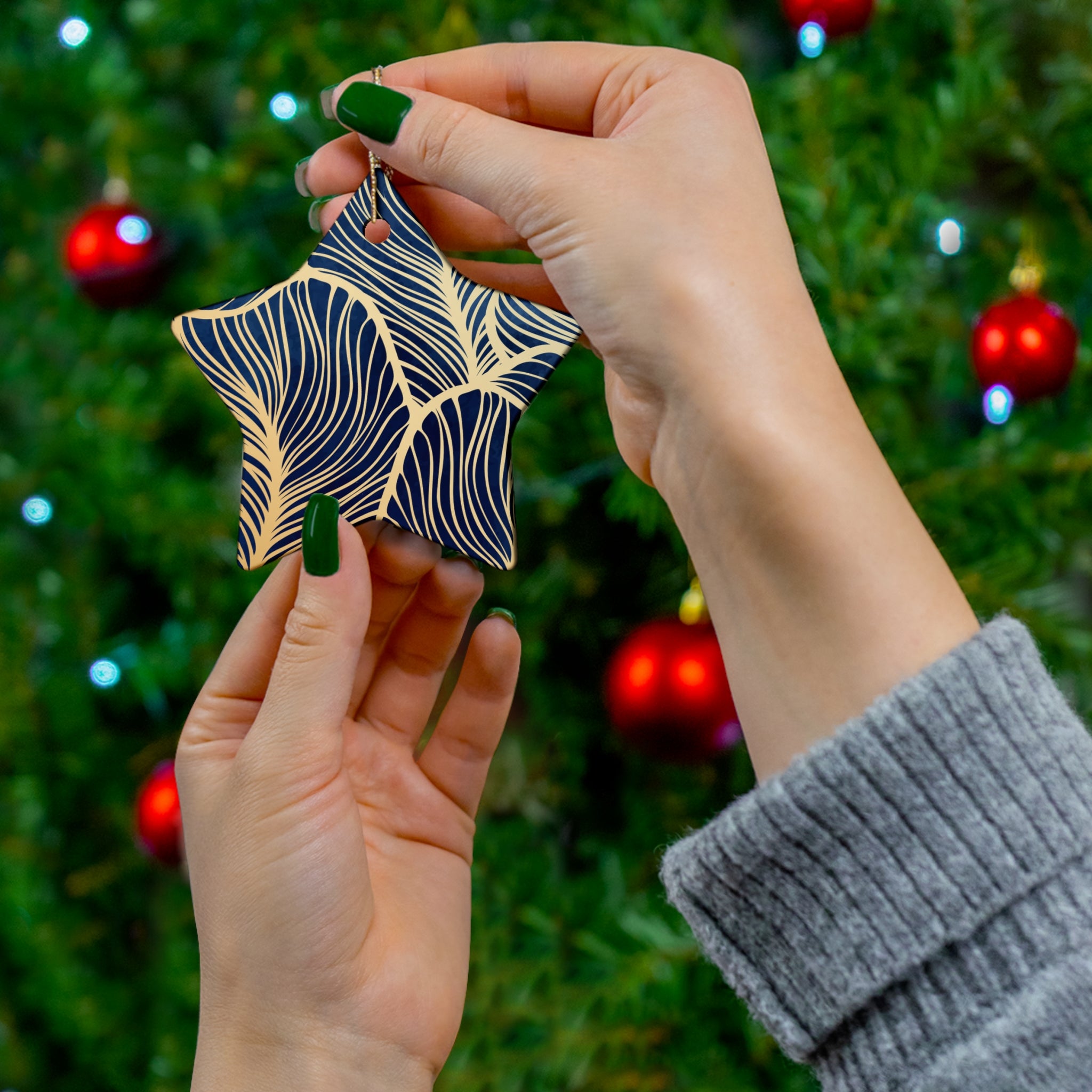 Ceramic Ornament, Elegant Navy Blue and Gold