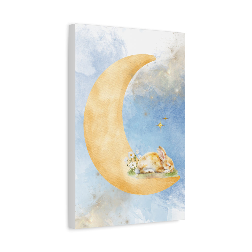 Whimsical Moon and Bunny Canvas Art
