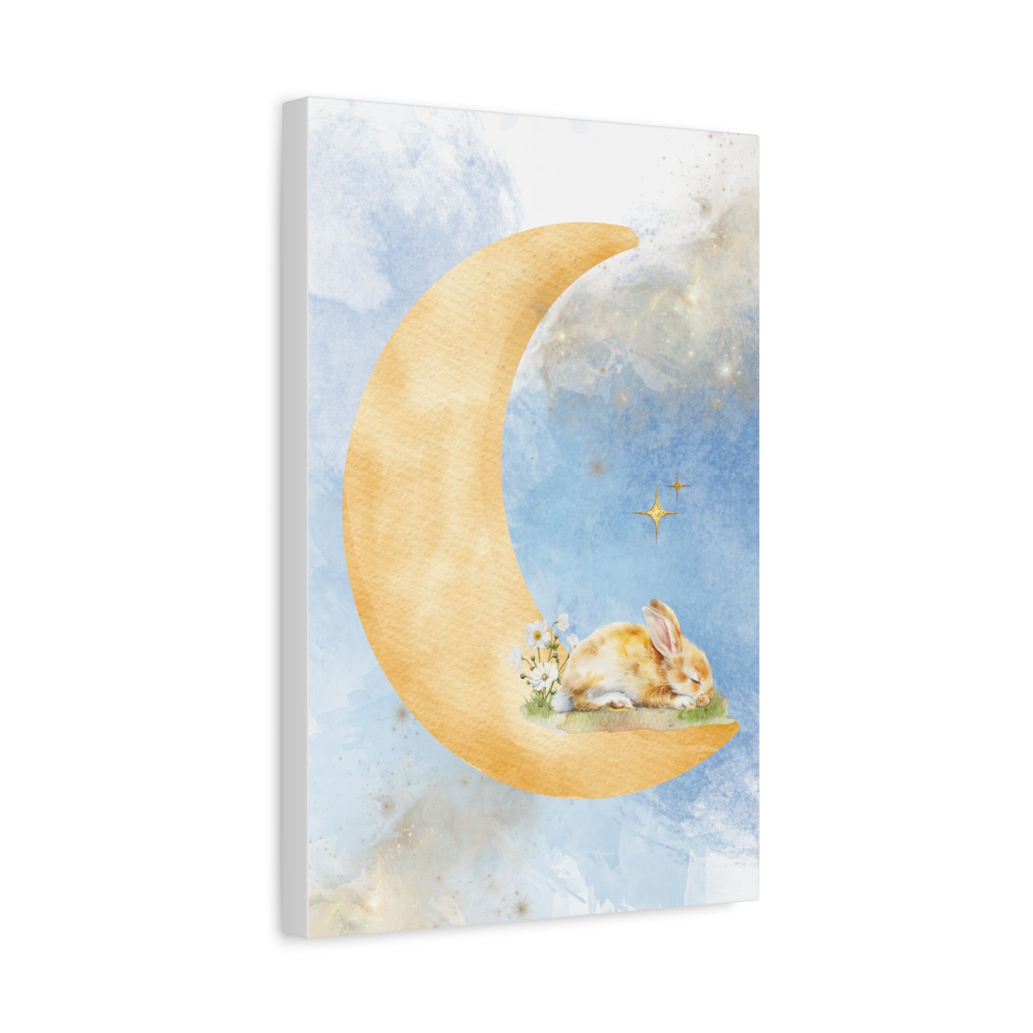 Whimsical Moon and Bunny Canvas Art