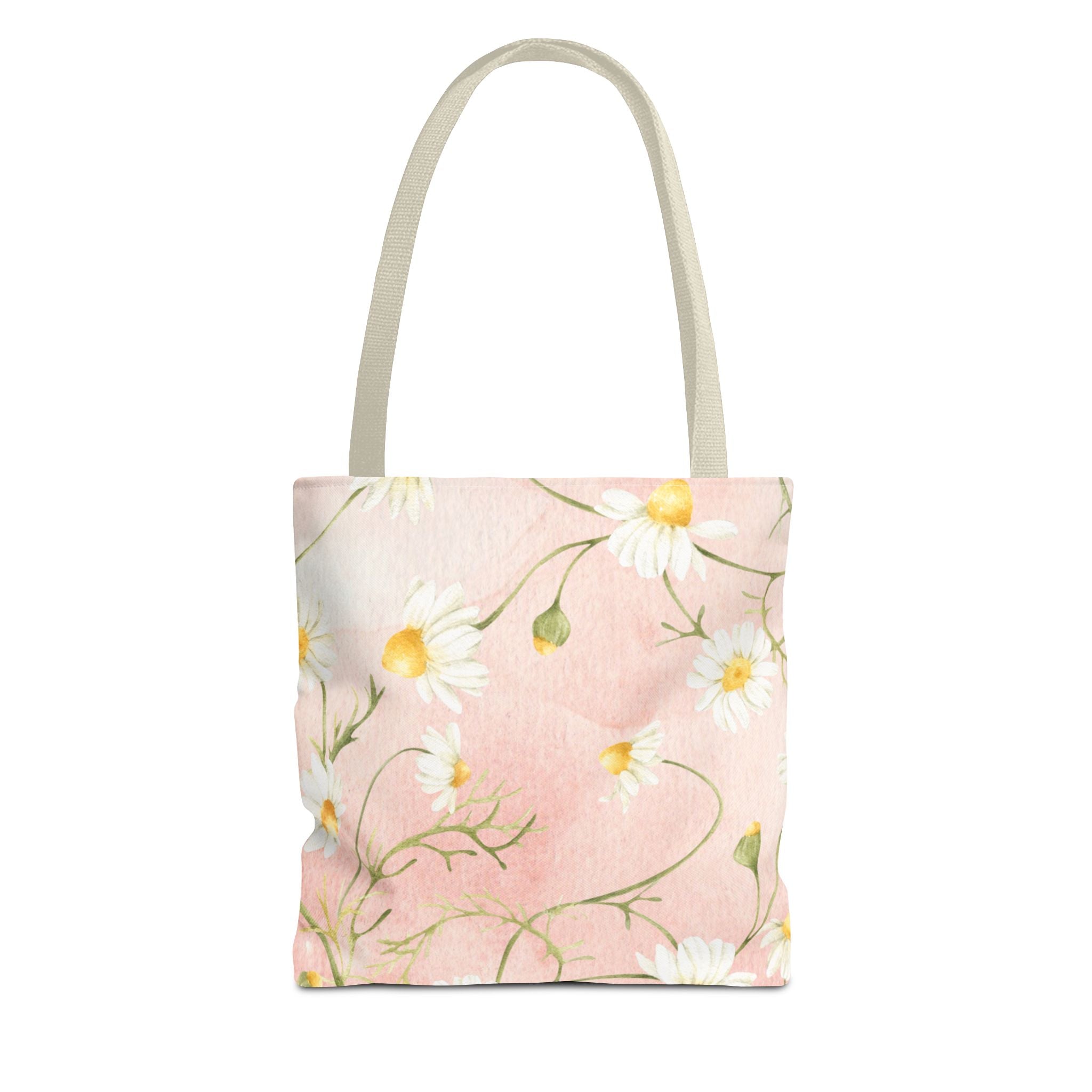 Dainty Daisy Floral Tote Bag | Pink Watercolor Daisies, All-Over Print