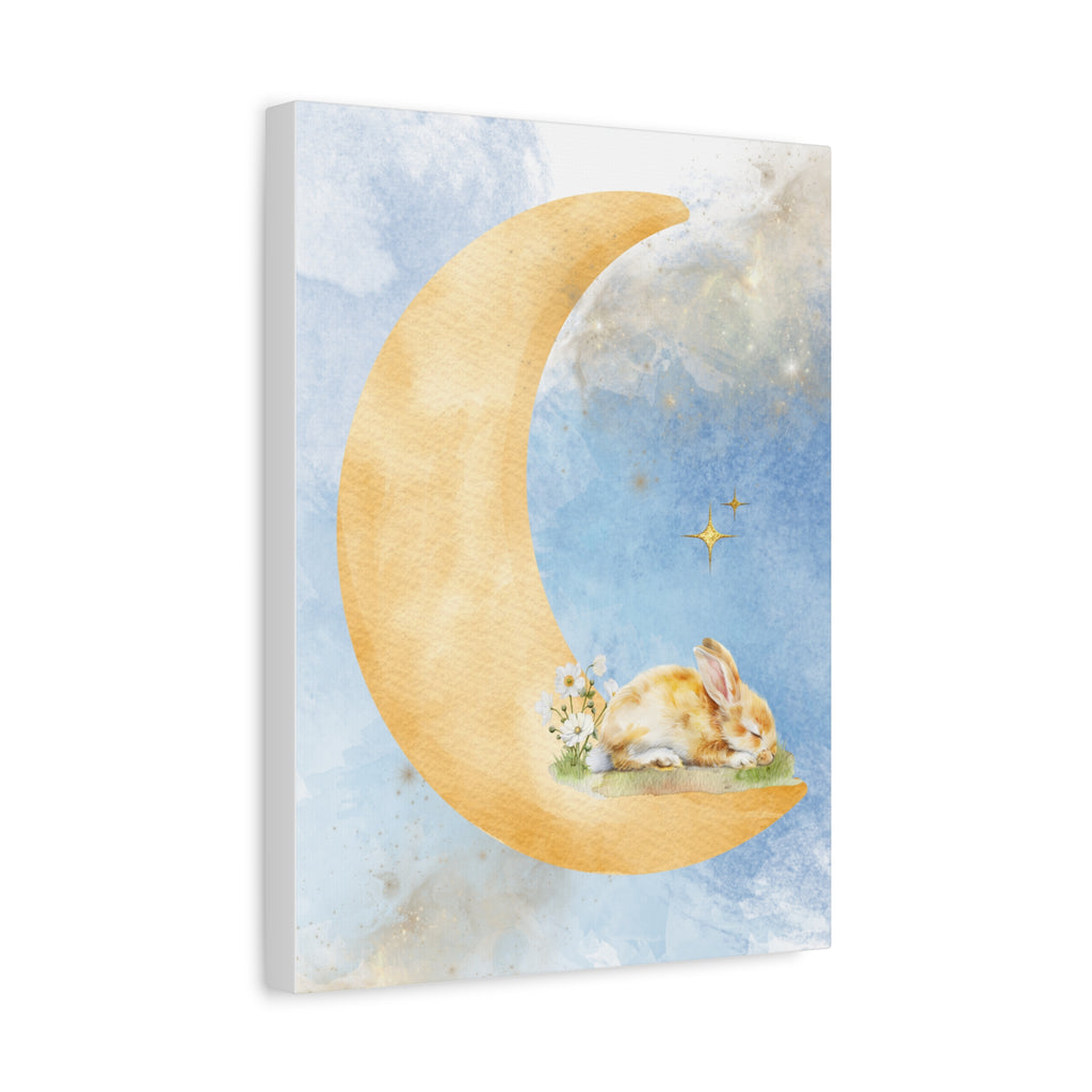 Whimsical Moon and Bunny Canvas Art