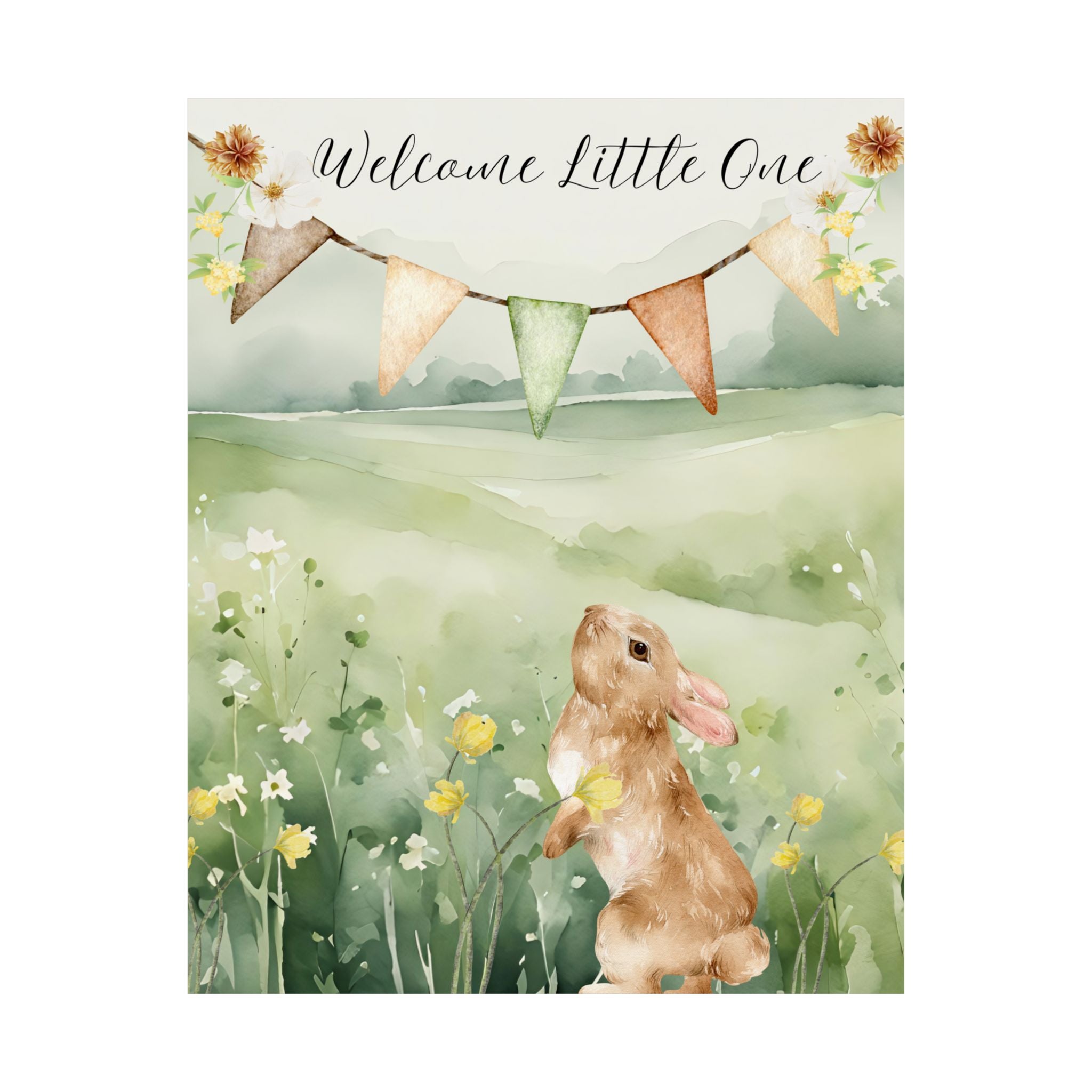 Vertical Poster - Sweet Bunny Watercolor Nursery Decor 8 x10, 11 x14, 12 x 16