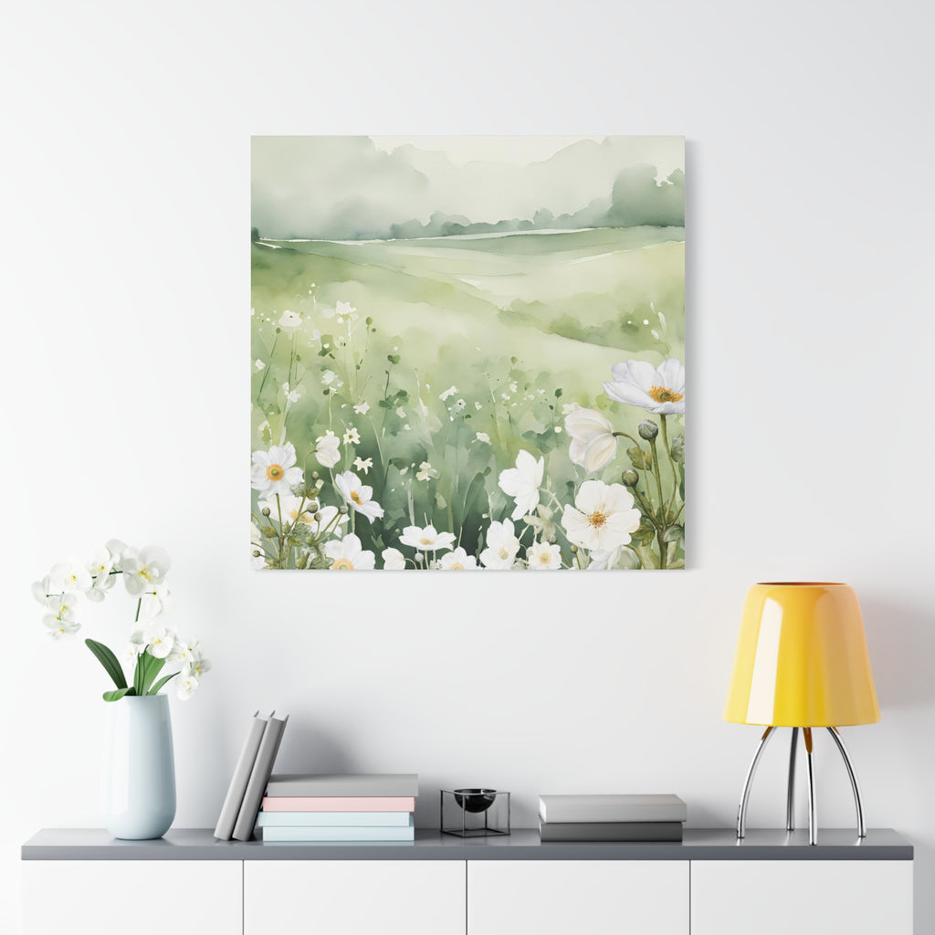 Spring Floral Canvas Art Print, Botanical Wall Decor, Greenery Home Decor, Nature Painting for Living Room, Gift for Nature Lovers 36 x36