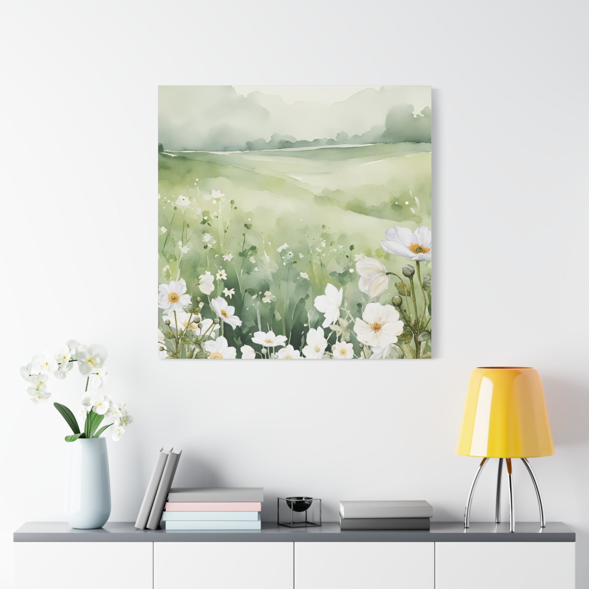 Spring Floral Canvas Art Print, Botanical Wall Decor, Greenery Home Decor, Nature Painting for Living Room, Gift for Nature Lovers 36 x36