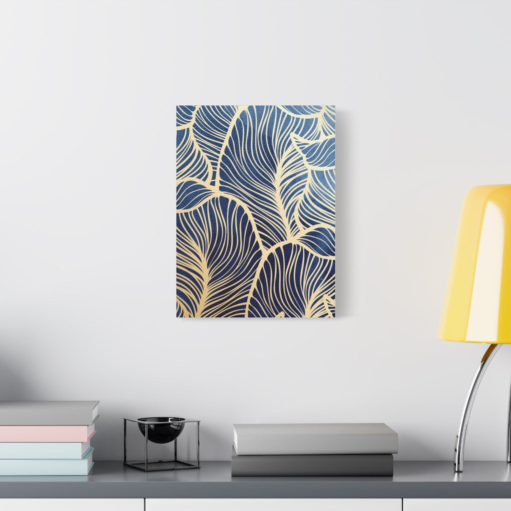 Navy Leaf Pattern Canvas Wall Art 12 x9, 11 x14, 12x16