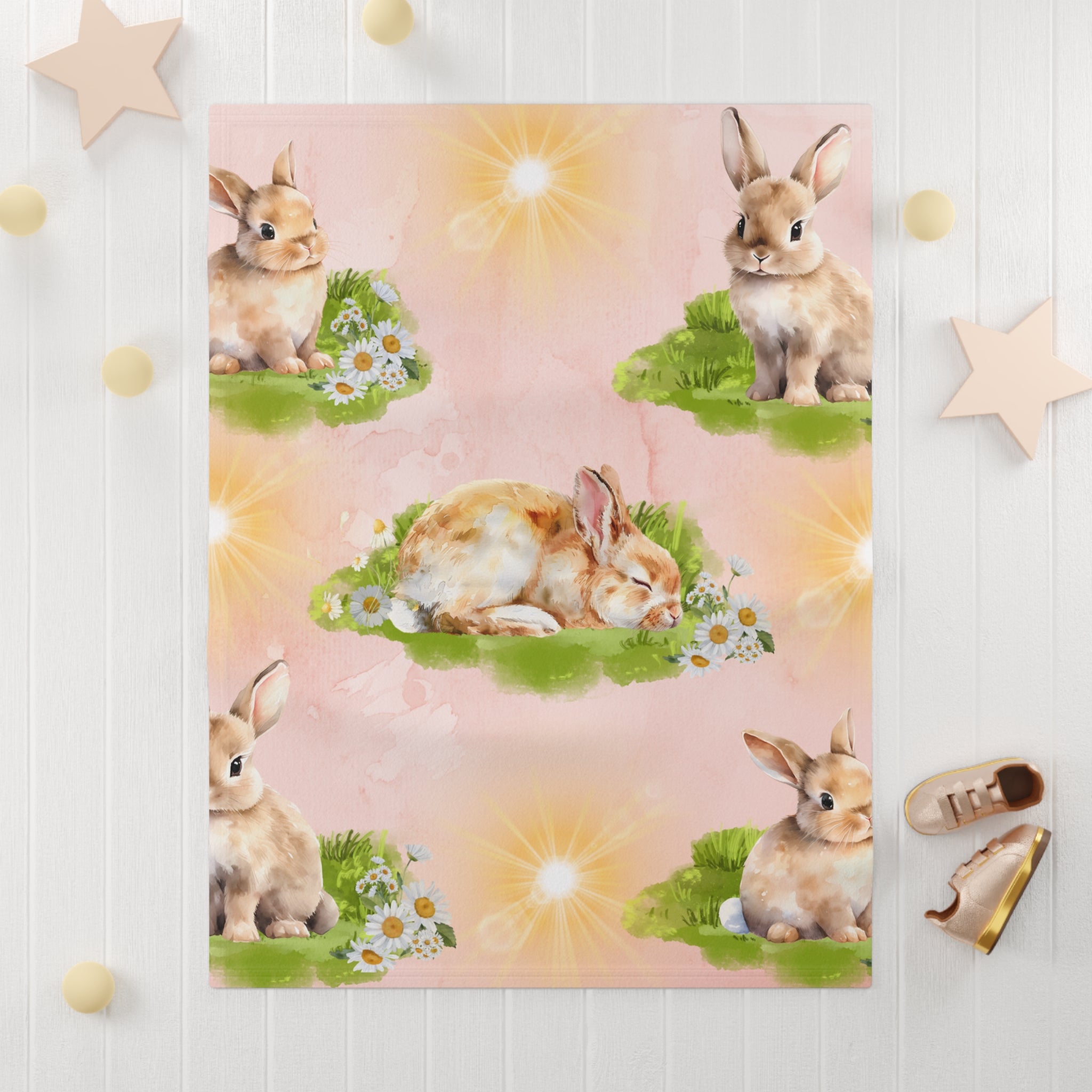 Baby Blanket with Vintage Watercolor Bunny Design