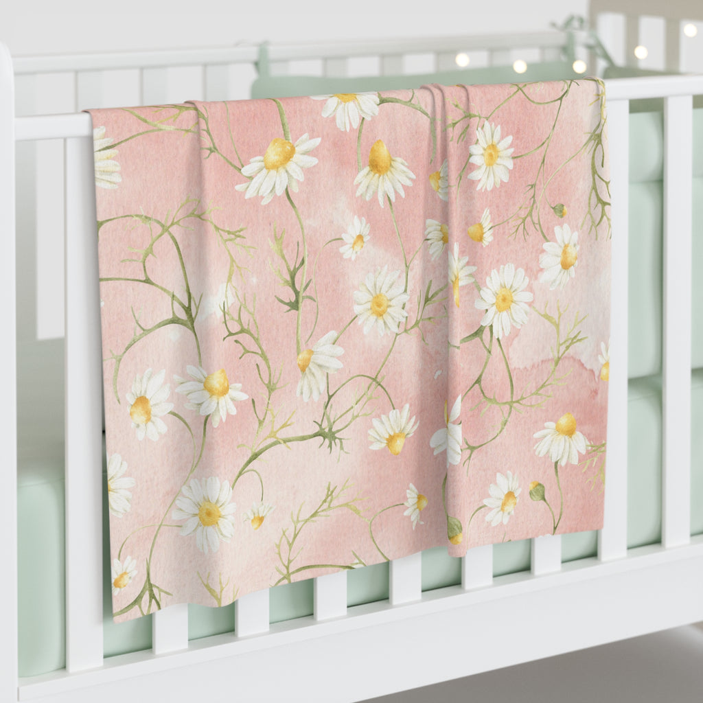Swaddle Blanket, Pink Daisies Design, Newborn Gift, Baby Shower Present, Floral Nursery Decor