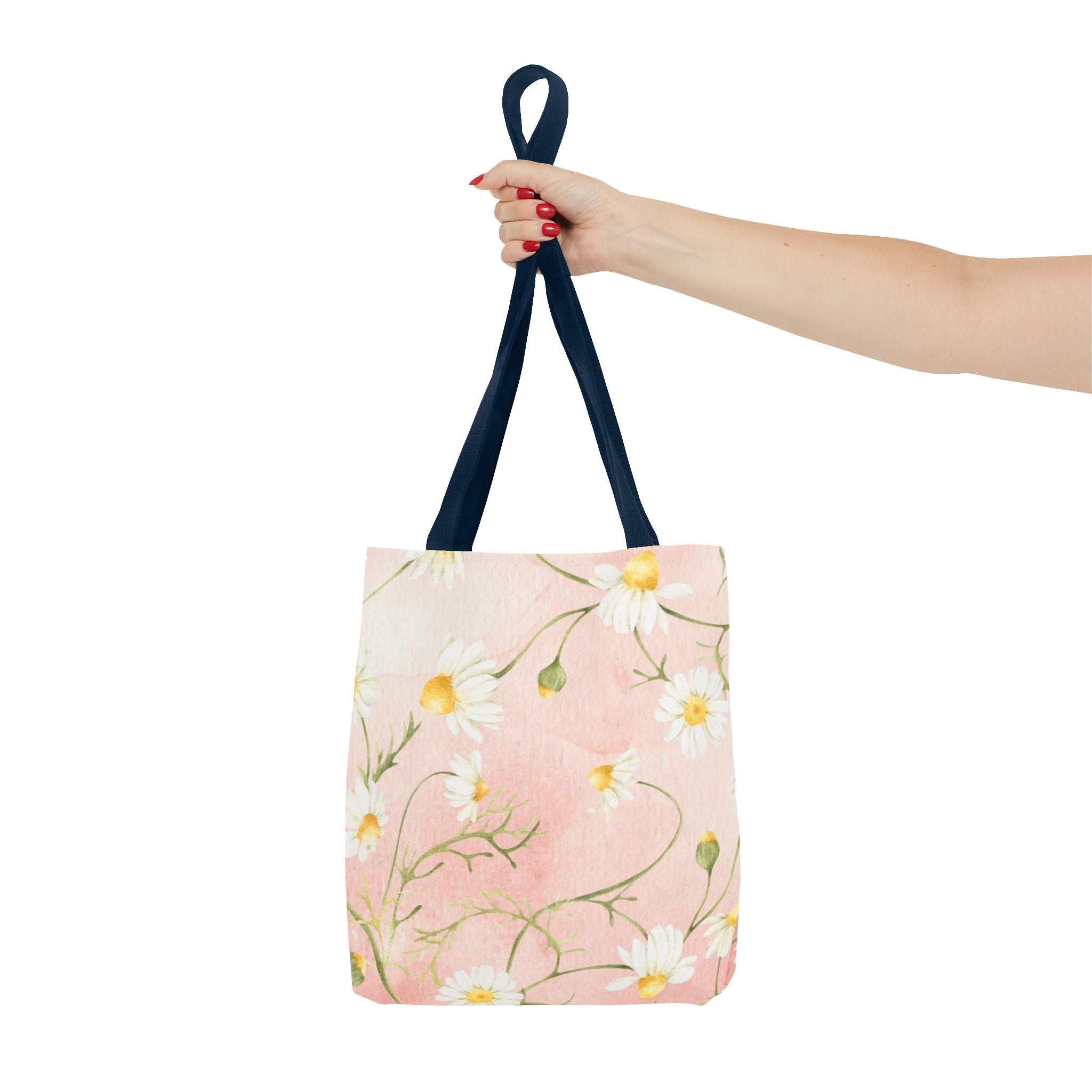 Dainty Daisy Floral Tote Bag | Pink Watercolor Daisies, All-Over Print