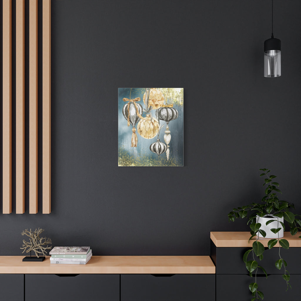 Holiday Ornament Wall Art Canvas — Gold & Teal Christmas Decorations