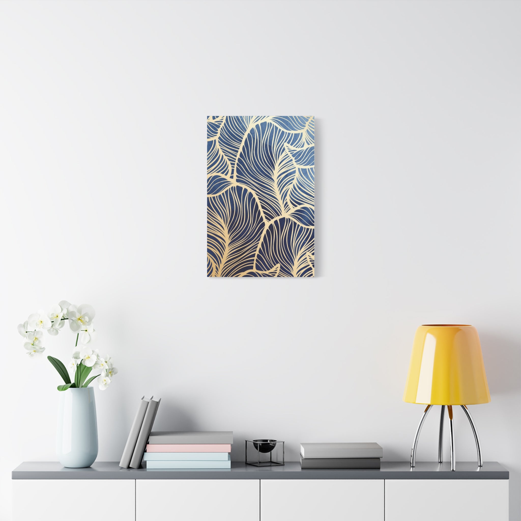 Elegant Navy and Gold Leaf Pattern Canvas Wall Art 11 x14, 16 x24, 20 x24