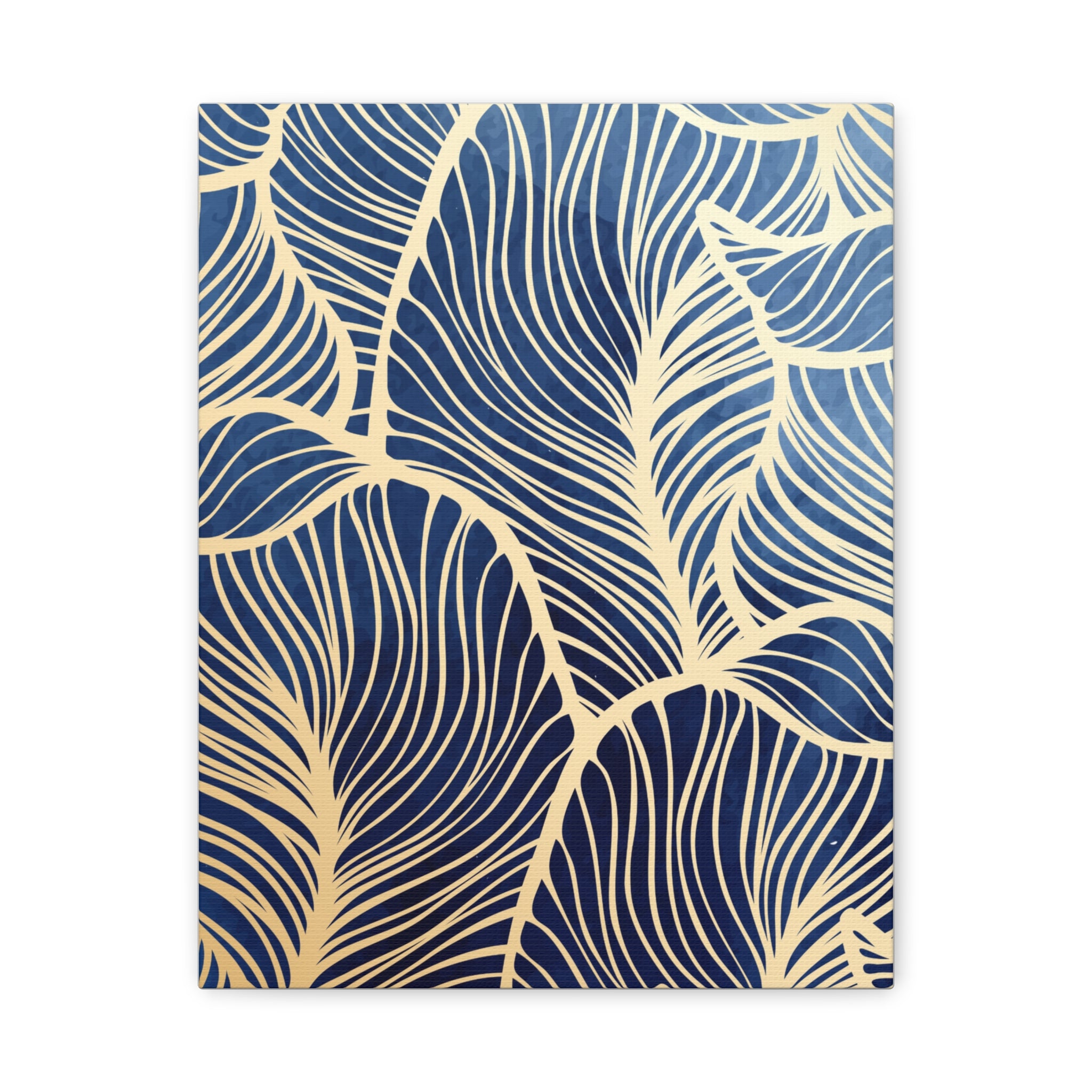 Elegant Navy and Gold Leaf Pattern Canvas Wall Art 11 x14, 16 x24, 20 x24