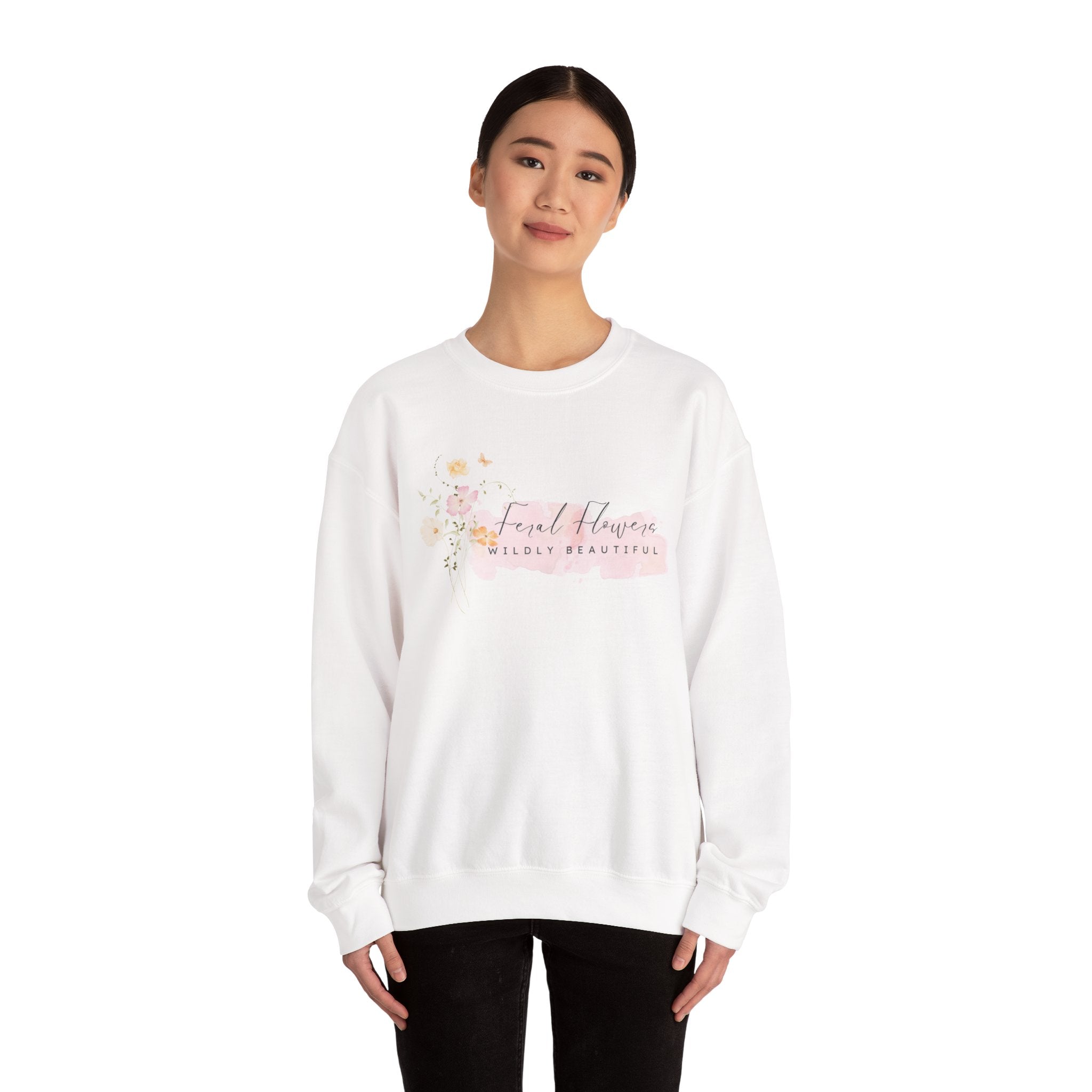 Crewneck Sweatshirt with Feral Flowers Design