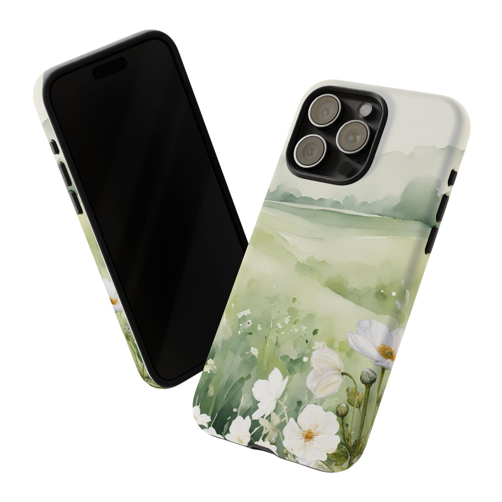 Phone Case - Soft Serene Landscape with White Flowers