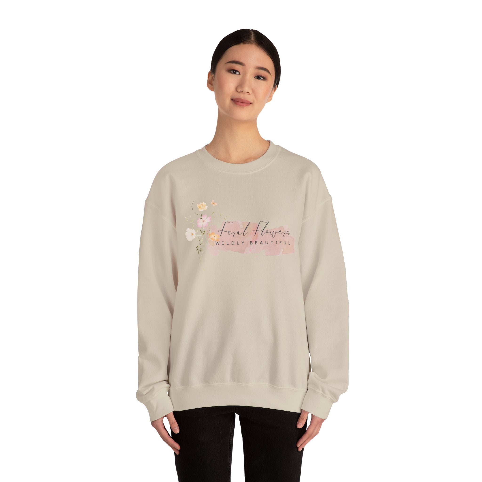 Crewneck Sweatshirt with Feral Flowers Design