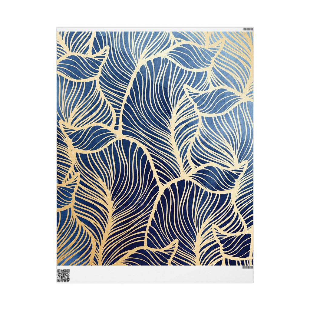 Wrapping Paper - Navy Blue with Gold Leaf Pattern Gift Wrap