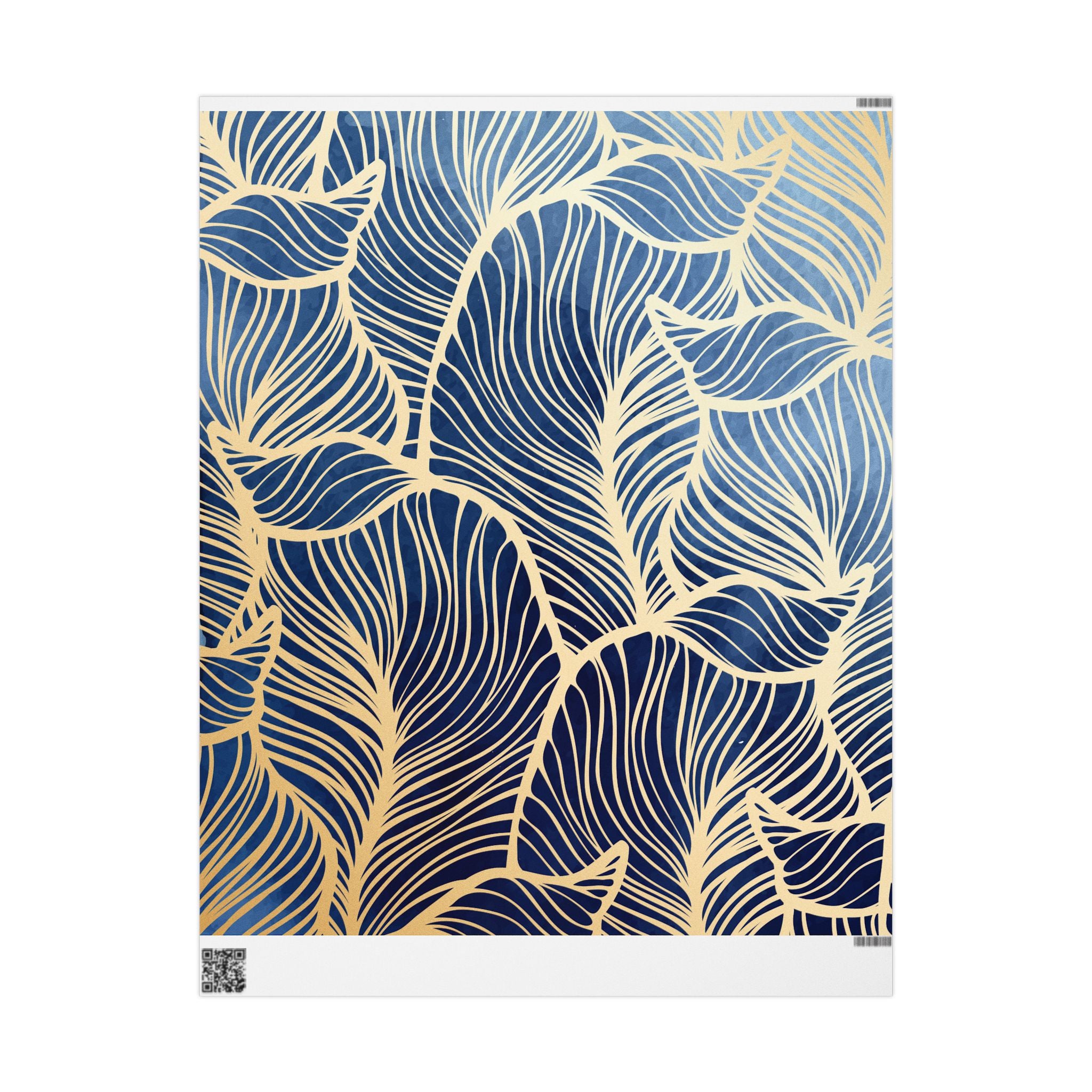 Wrapping Paper - Navy Blue with Gold Leaf Pattern Gift Wrap