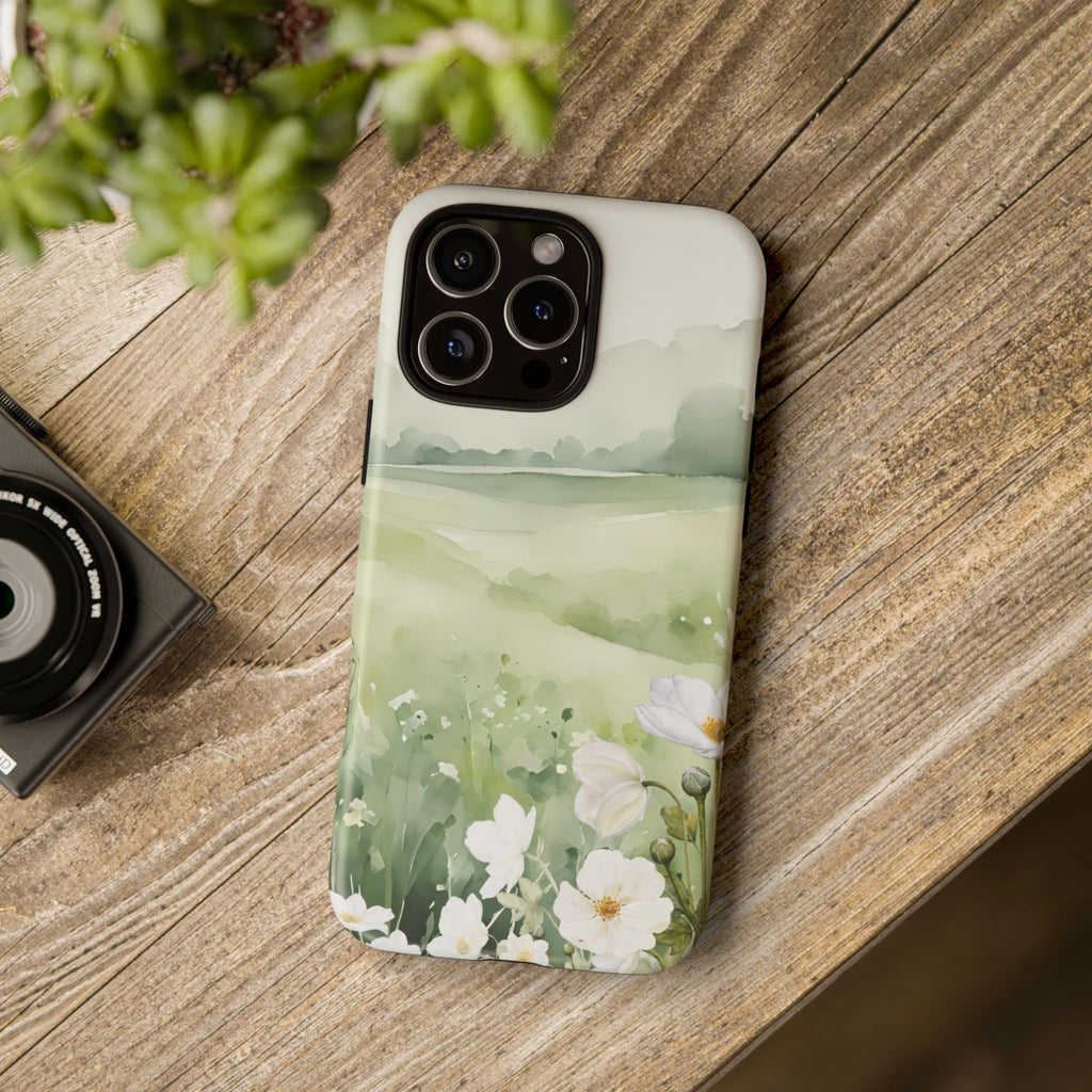 Phone Case - Soft Serene Landscape with White Flowers