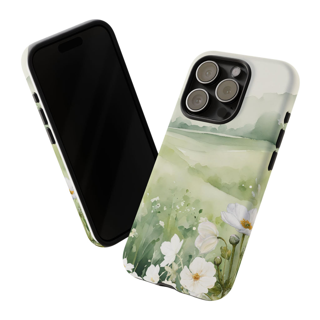Phone Case - Soft Serene Landscape with White Flowers