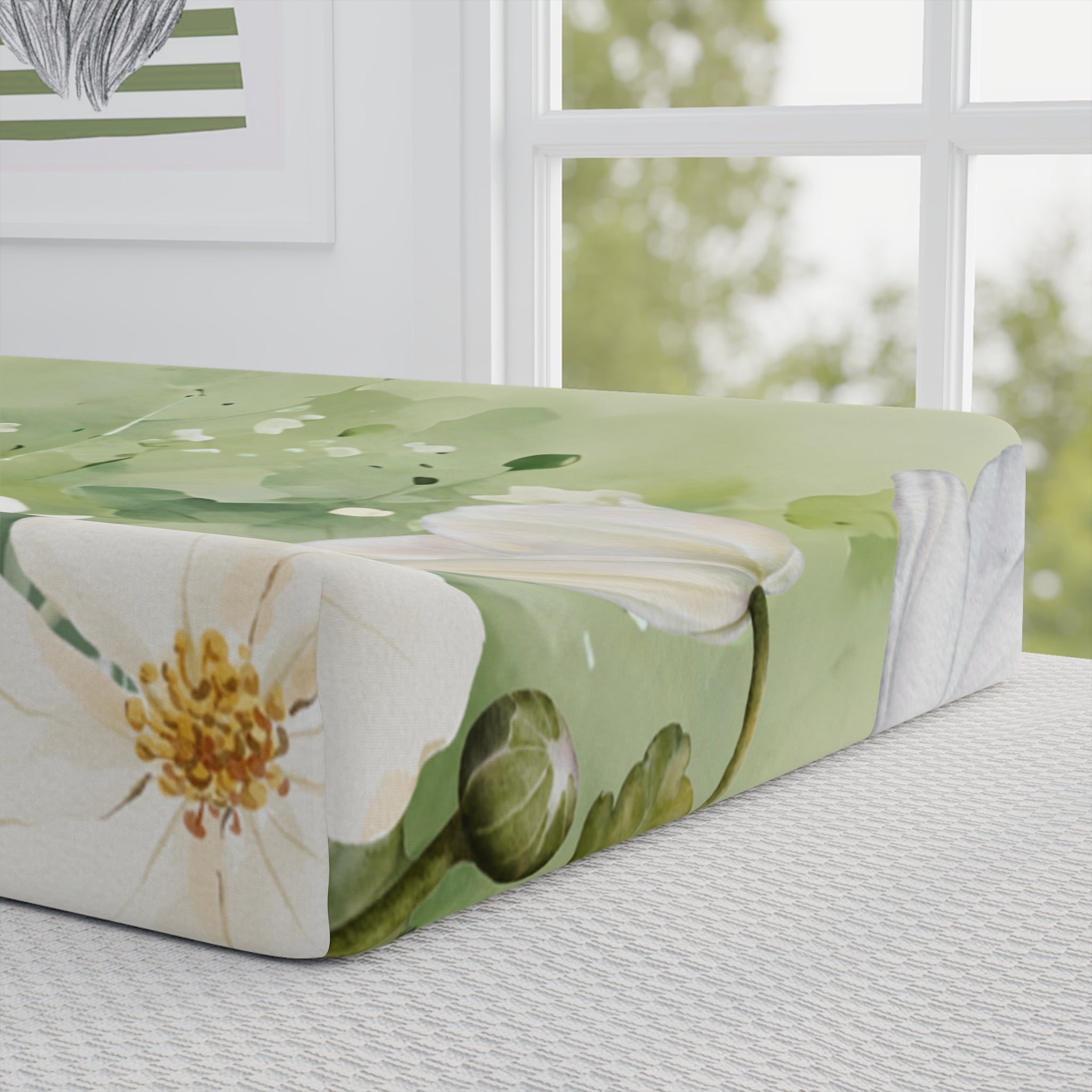 Floral Baby Changing Pad Cover - Soft Green & White Bloom Design