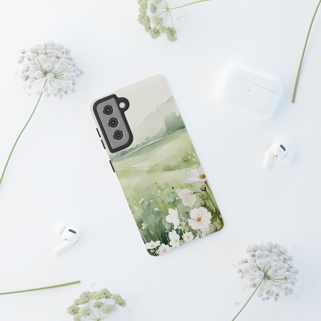 Phone Case - Soft Serene Landscape with White Flowers