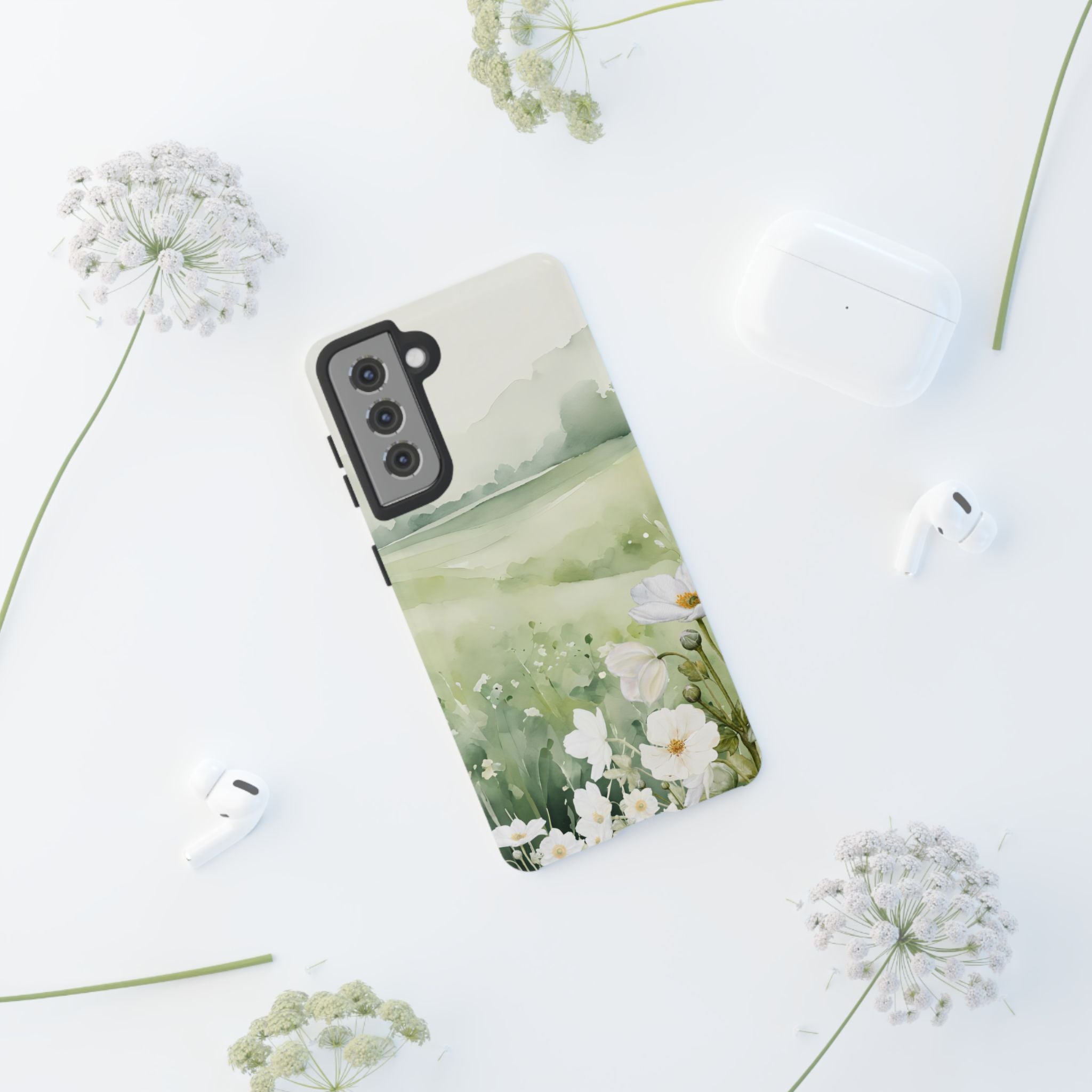 Phone Case - Soft Serene Landscape with White Flowers