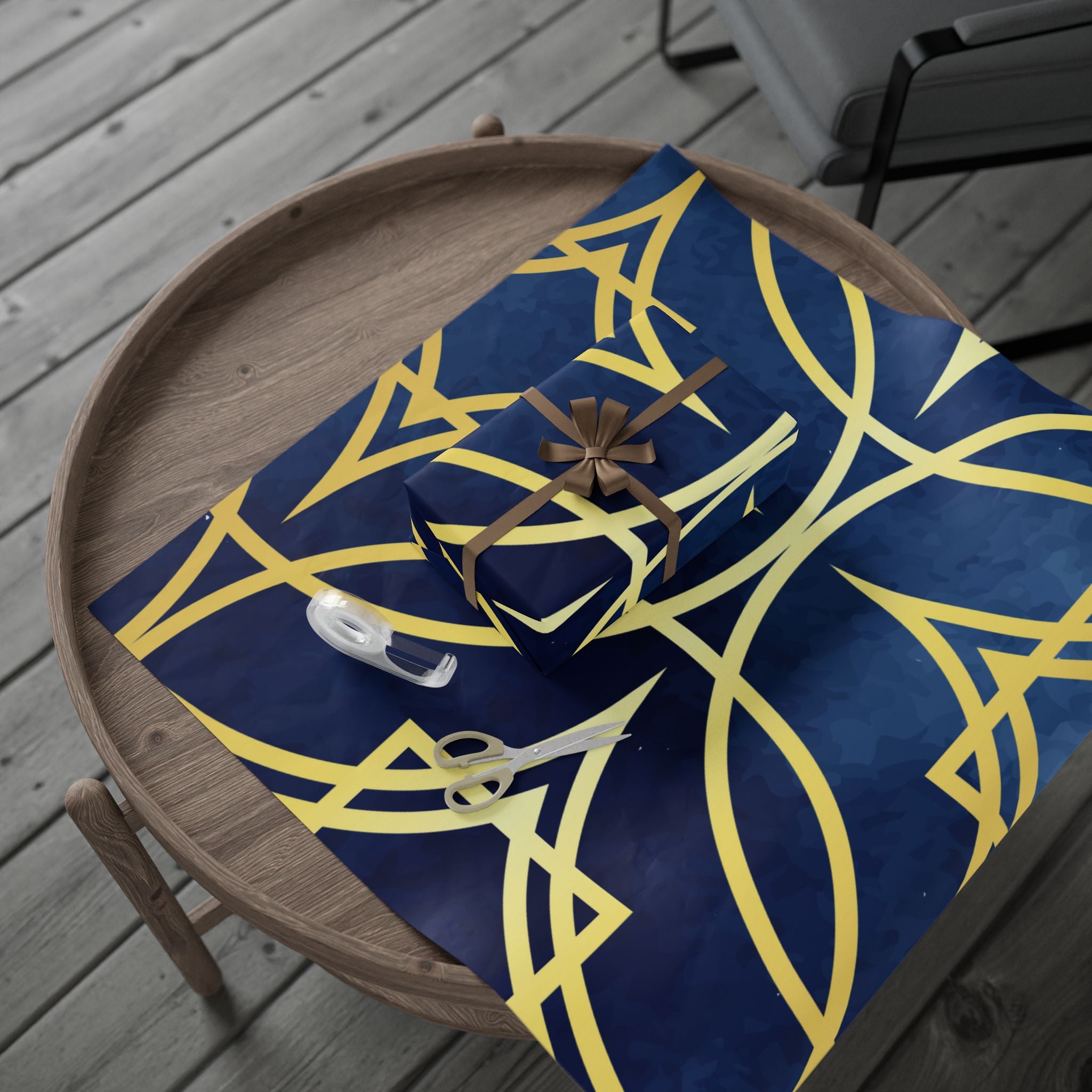 Wrapping Papers - Elegant Navy Blue and Gold Geometric Design