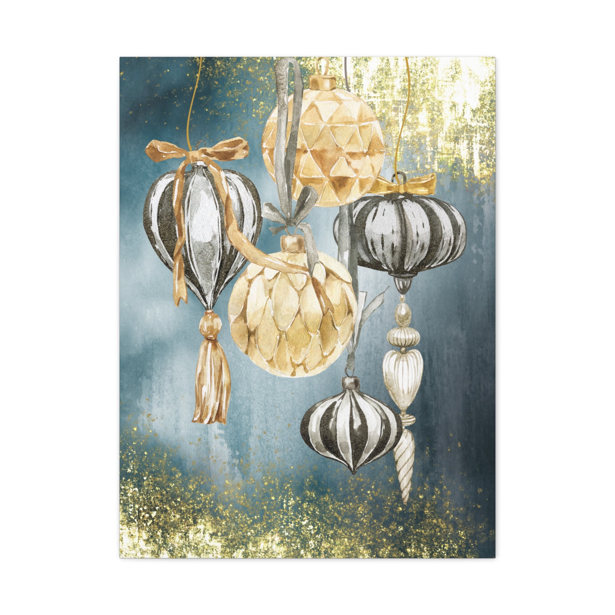 Holiday Ornament Wall Art Canvas — Gold & Teal Christmas Decorations